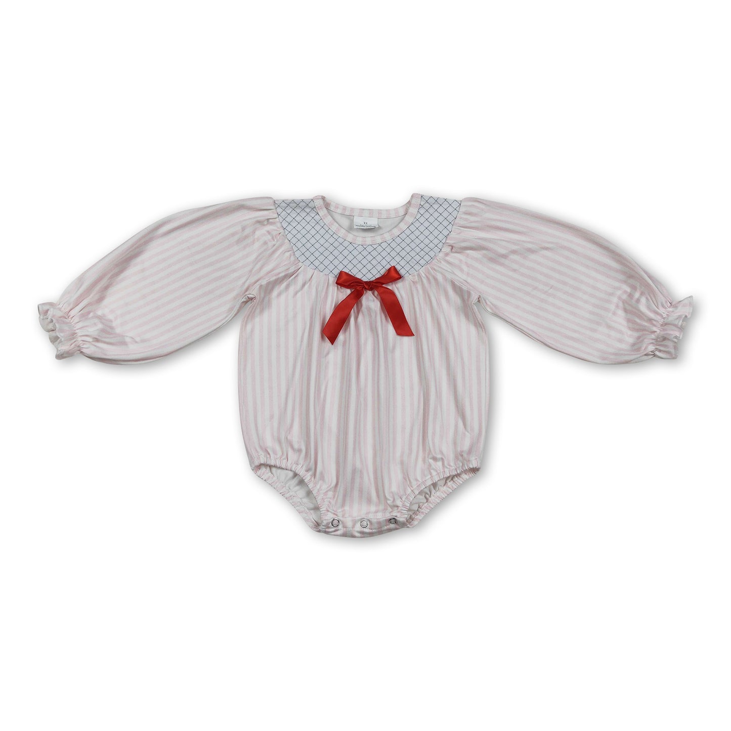 Long sleeves stripe red bow baby girls romper