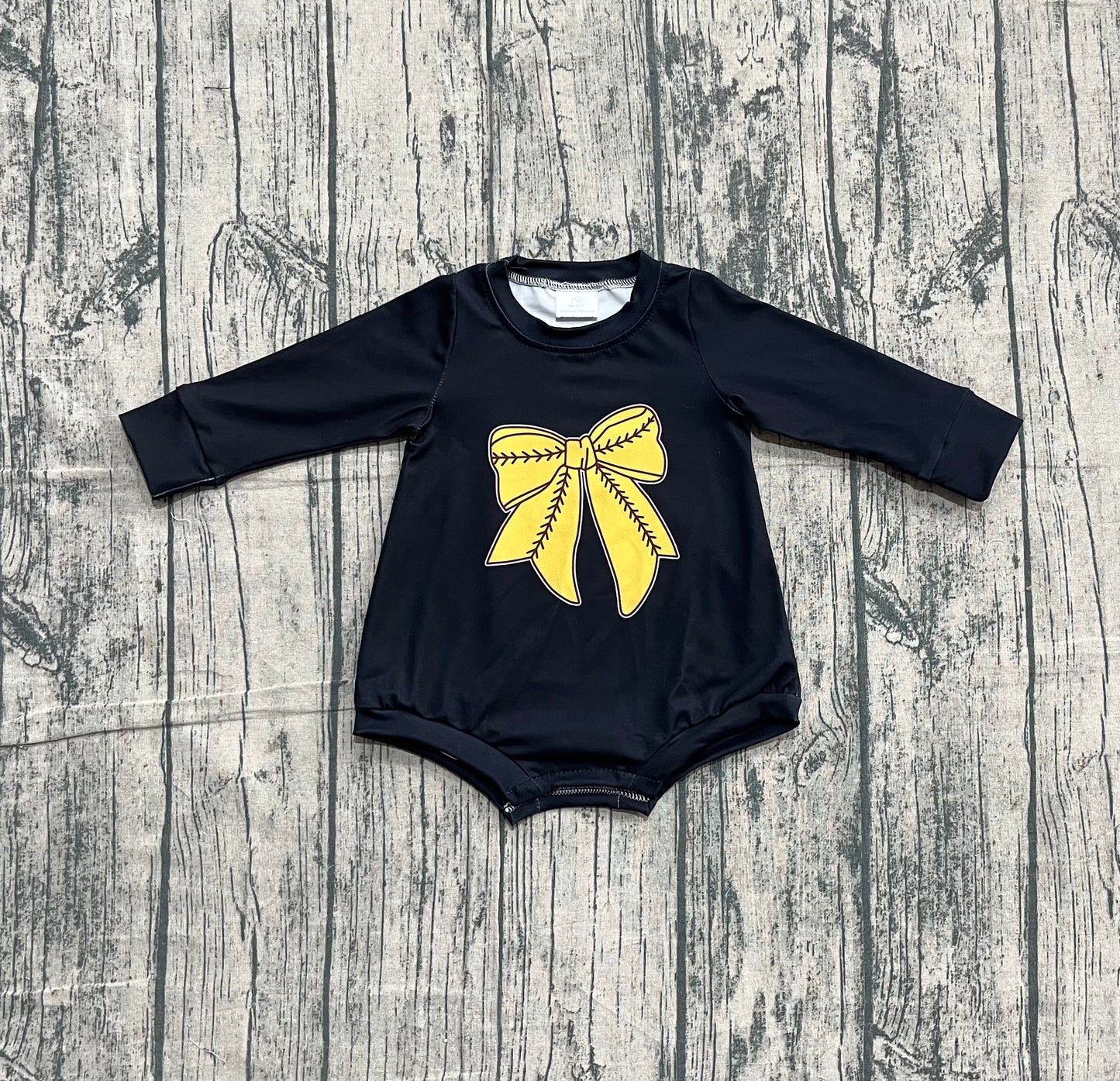 Black long sleeves softball bow baby girls romper