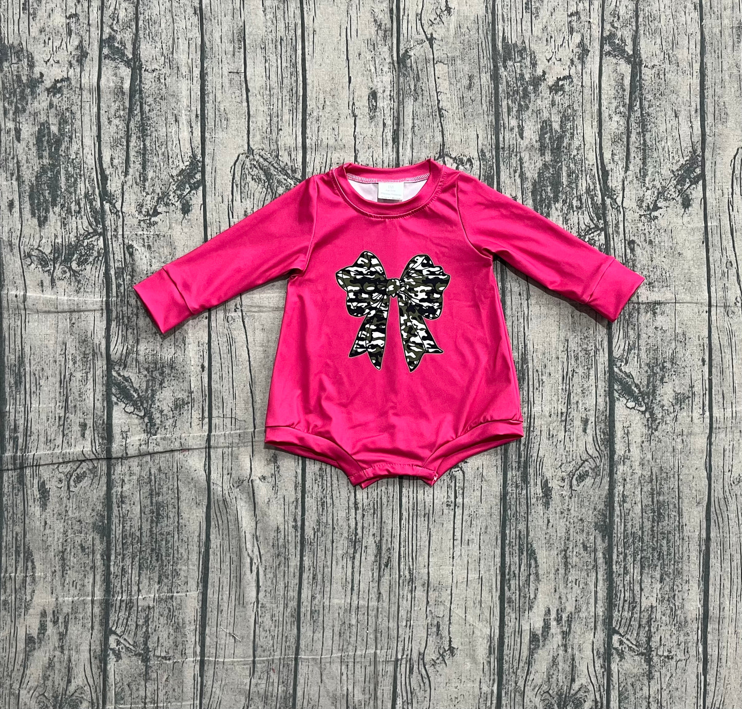Hot pink long sleeves camo bow baby girls romper