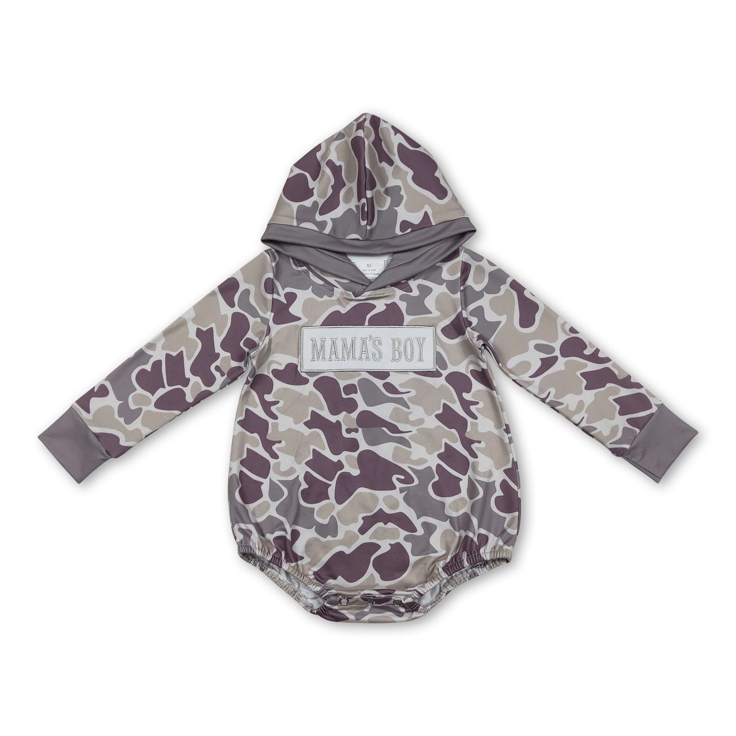 Long sleeves camo Mama's boy baby hooded romper