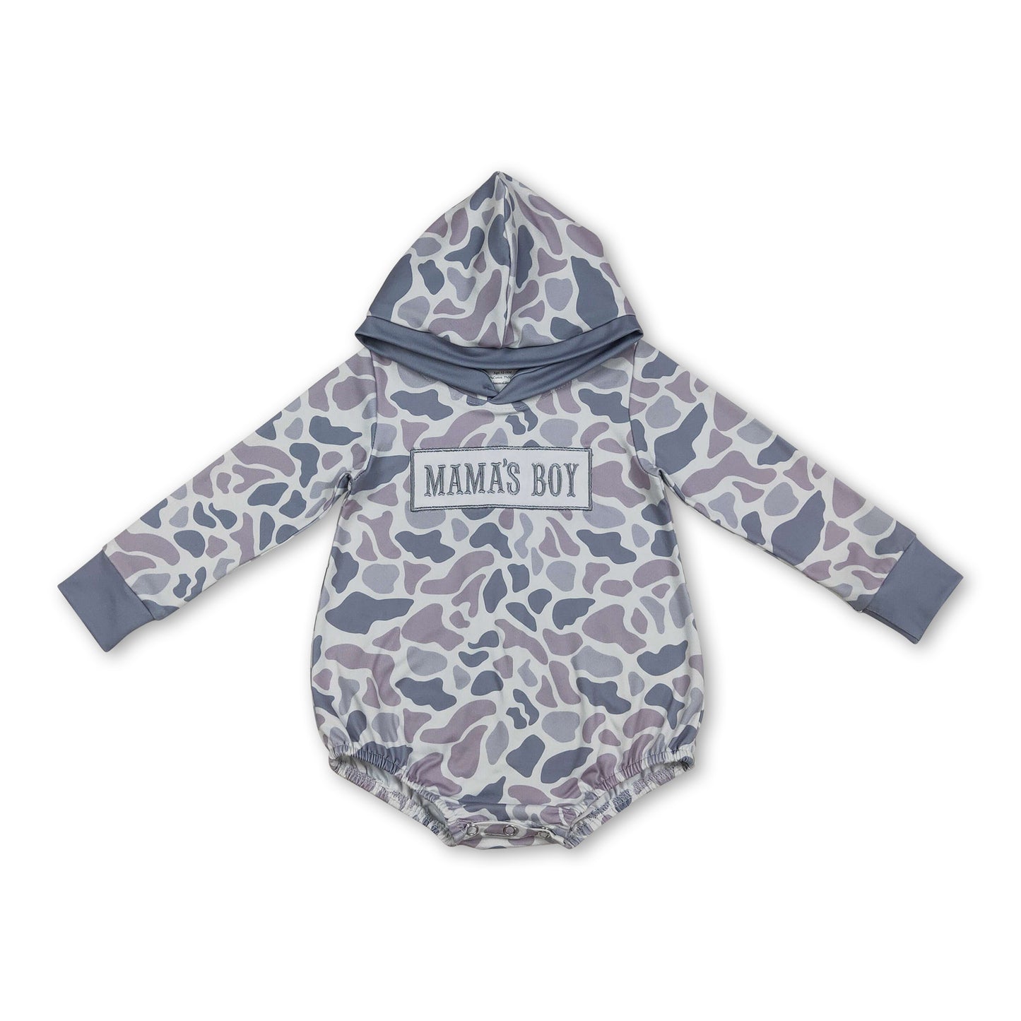 Long sleeves grey camo Mama's boy baby hooded romper