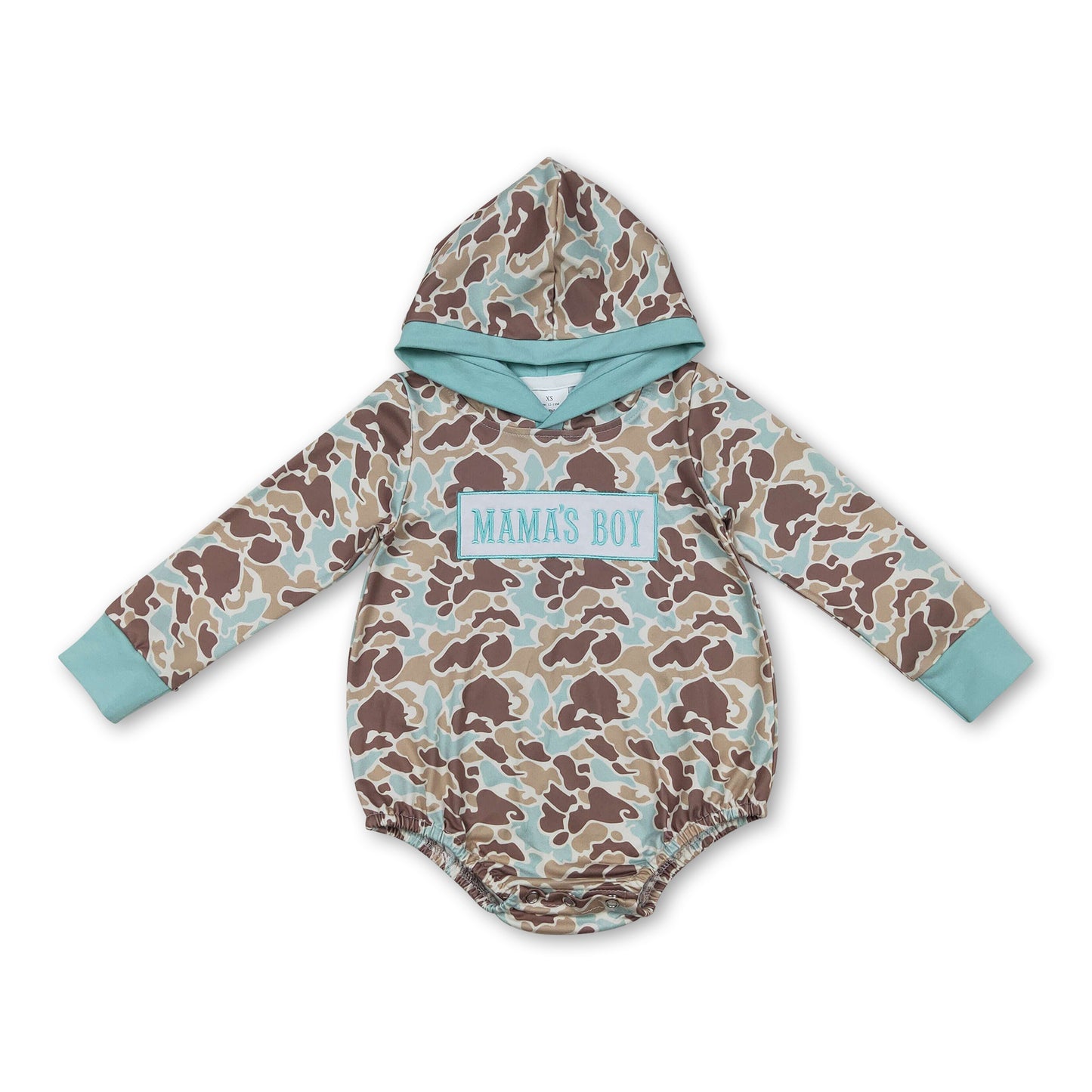 Long sleeves Mama's boy mint camo baby hoodied romper