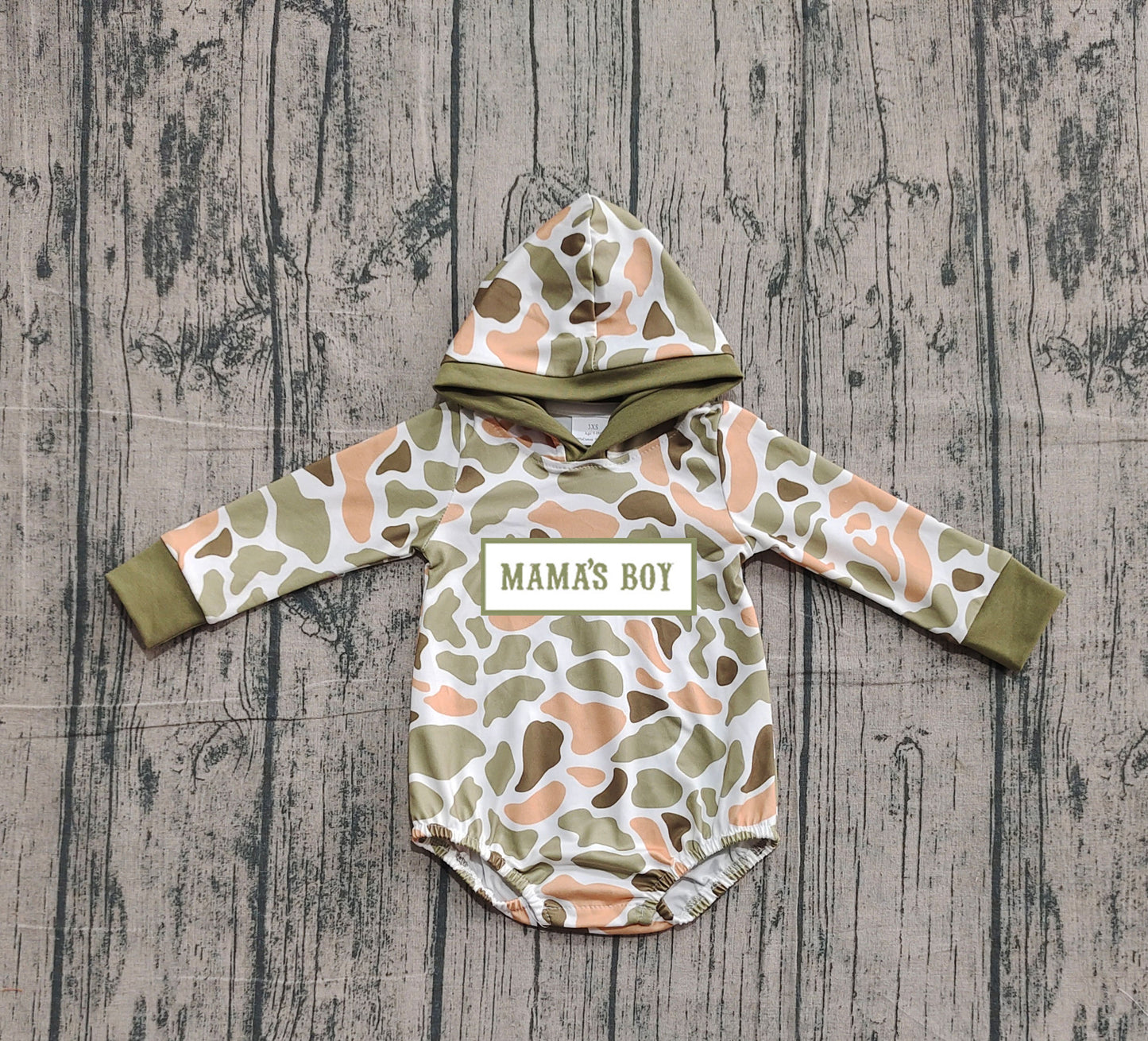 Long sleeves orange camo Mama's boy baby hooded romper