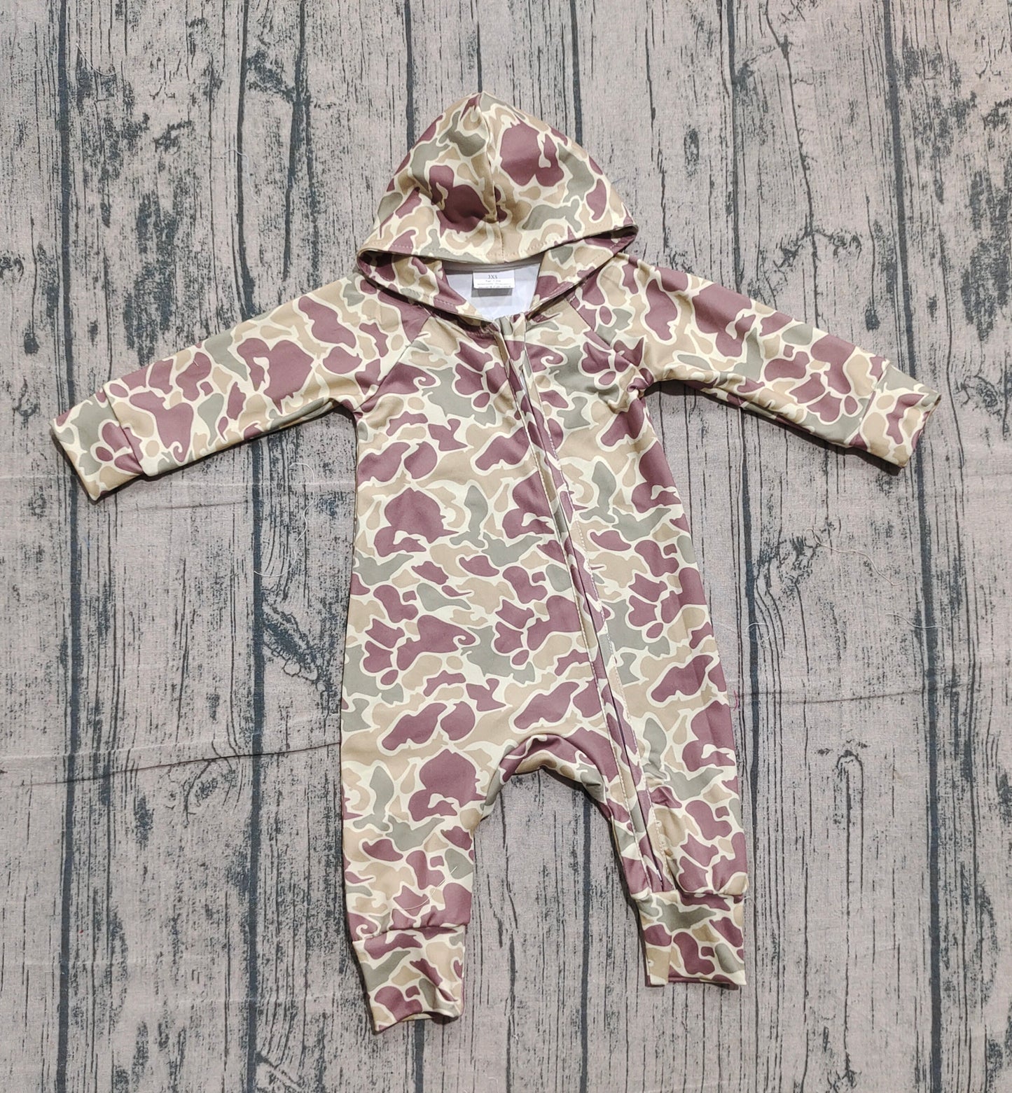 Long sleeves camo baby kids hooded zipper romper