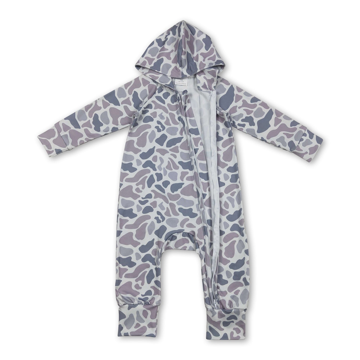 Long sleeves grey camo baby kids hooded zipper romper
