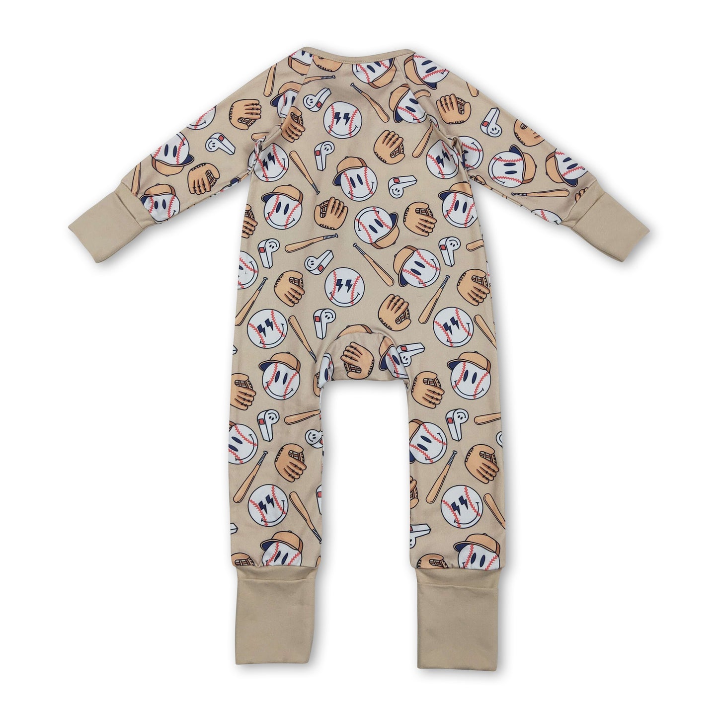 Long sleeves khaki baseball baby kids zipper romper