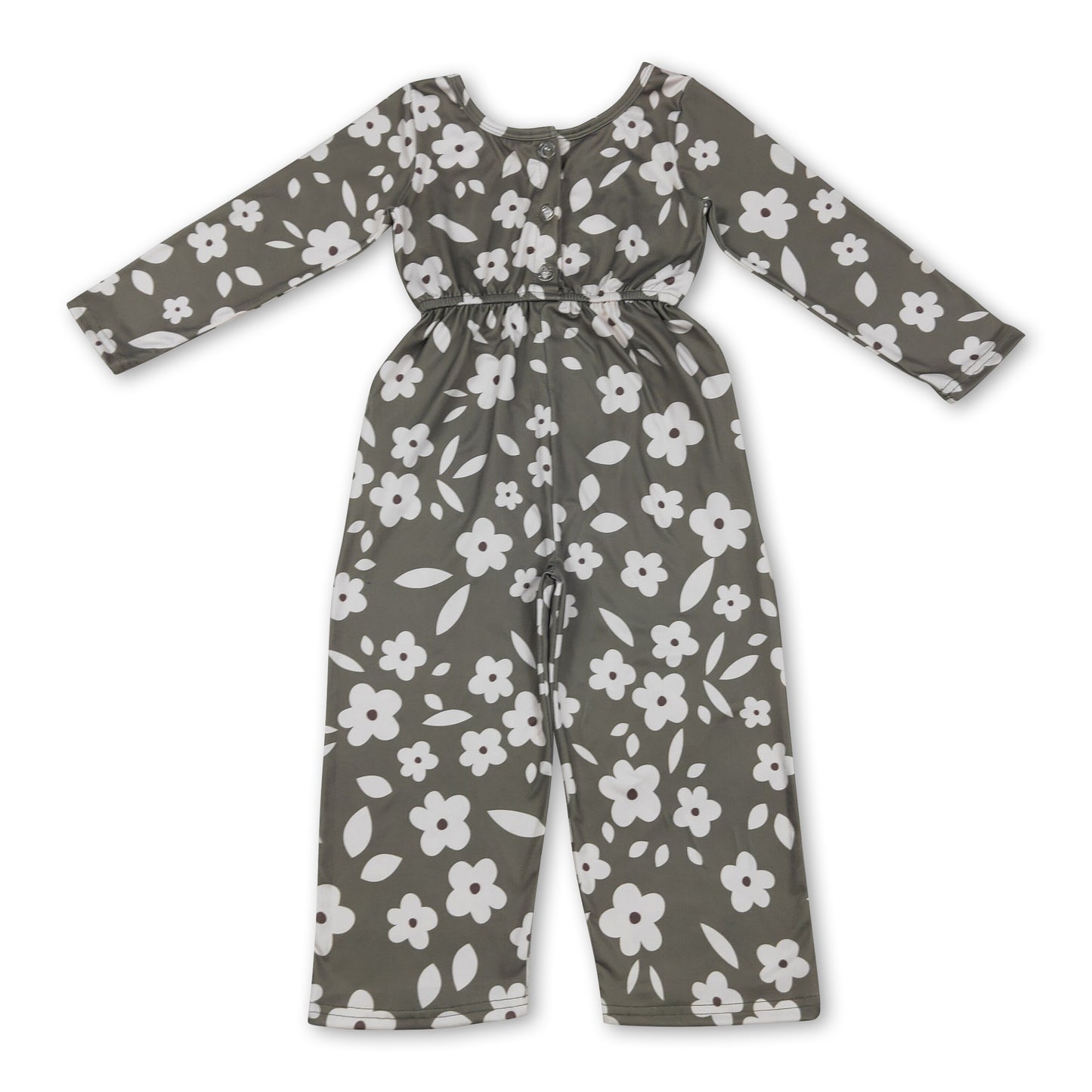 Long sleeves floral pockets kids girls jumpsuit