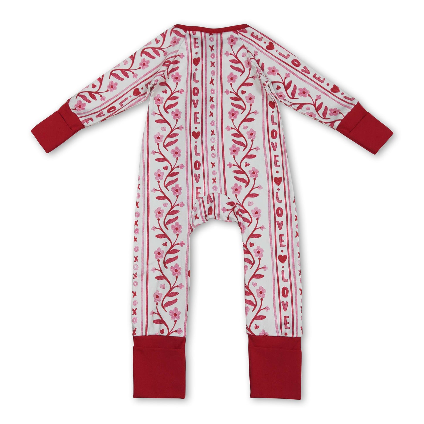 Red heart love floral baby girls Valentine's zipper romper