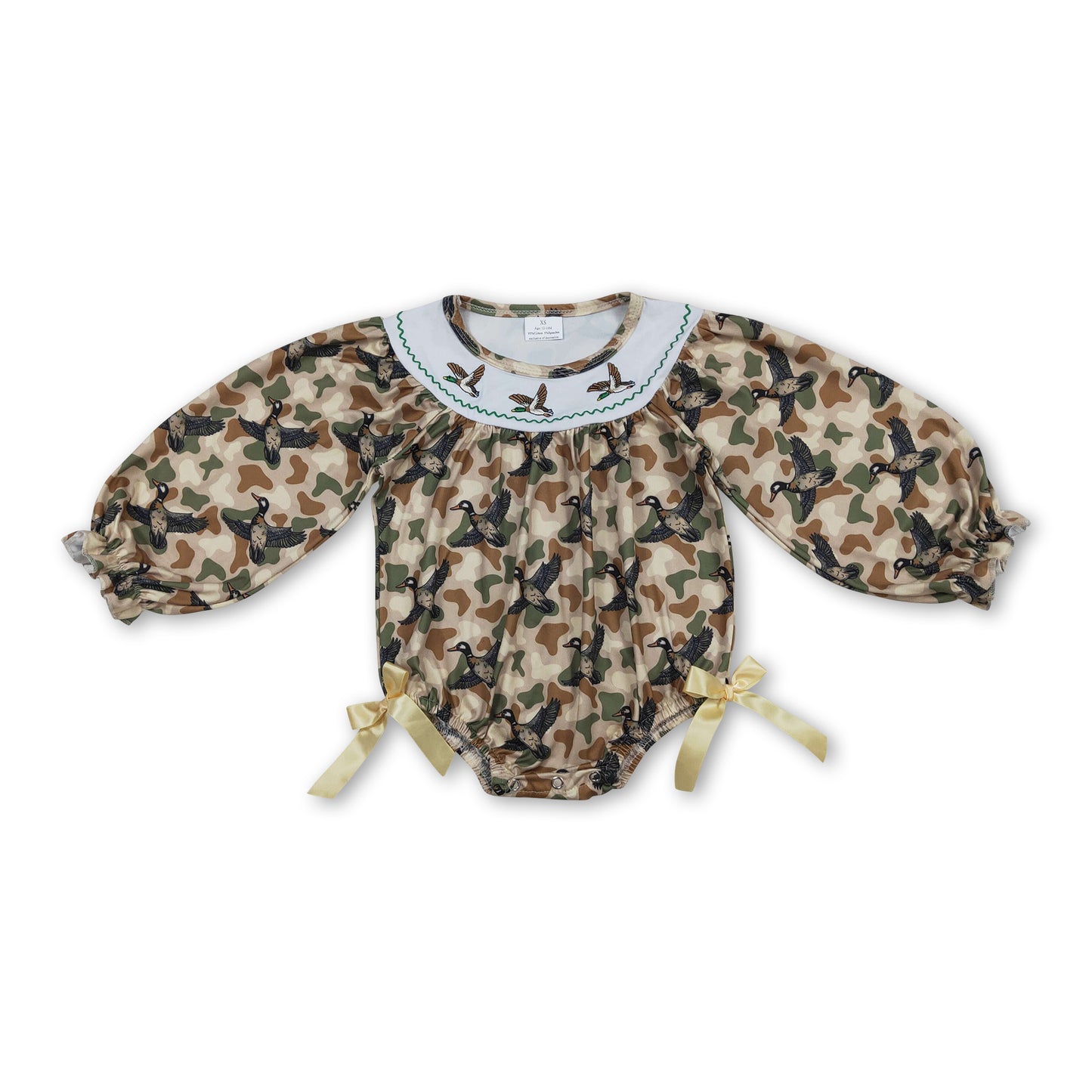 Long sleeves duck camo baby girl romper