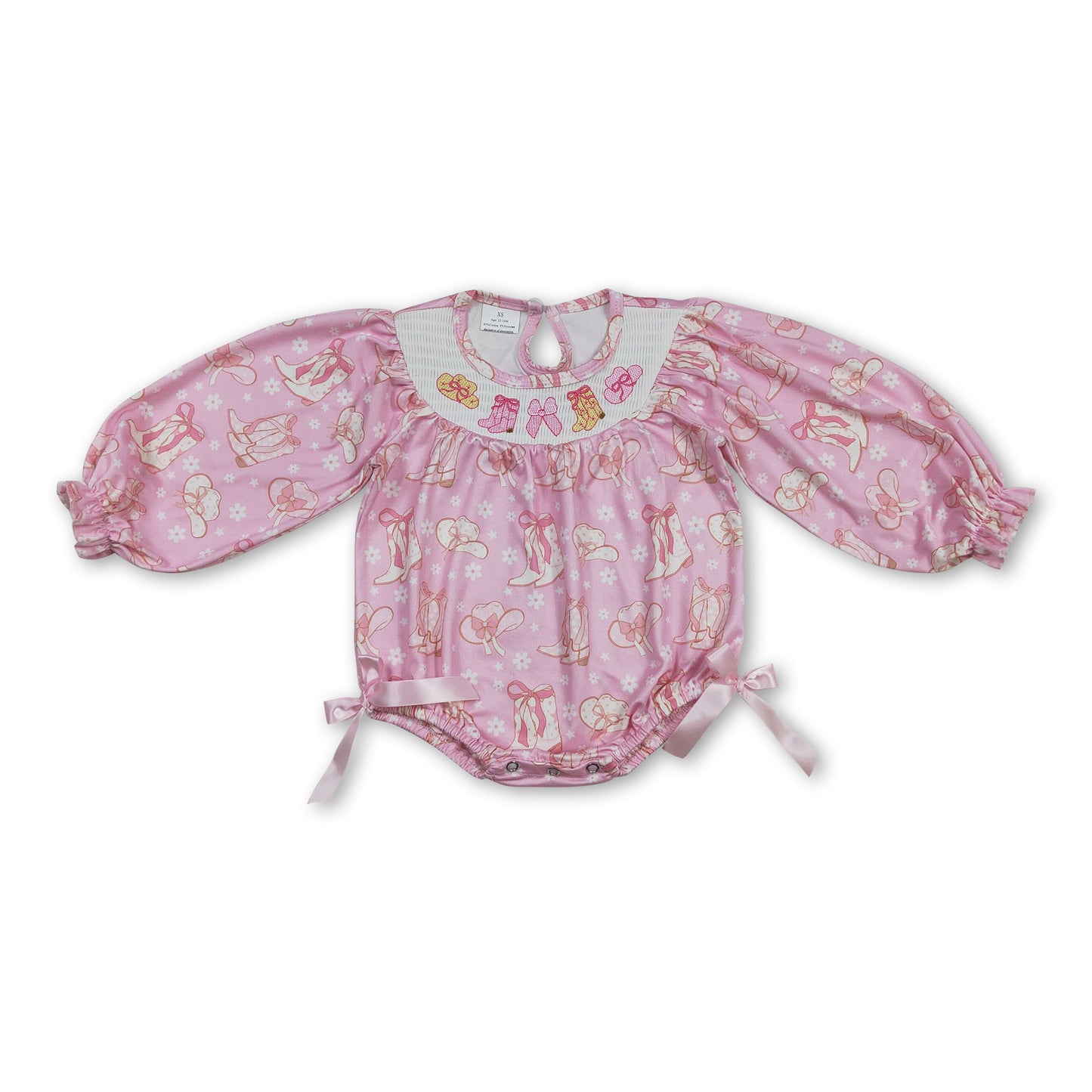 Long sleeves boots hat bow western baby girls romper