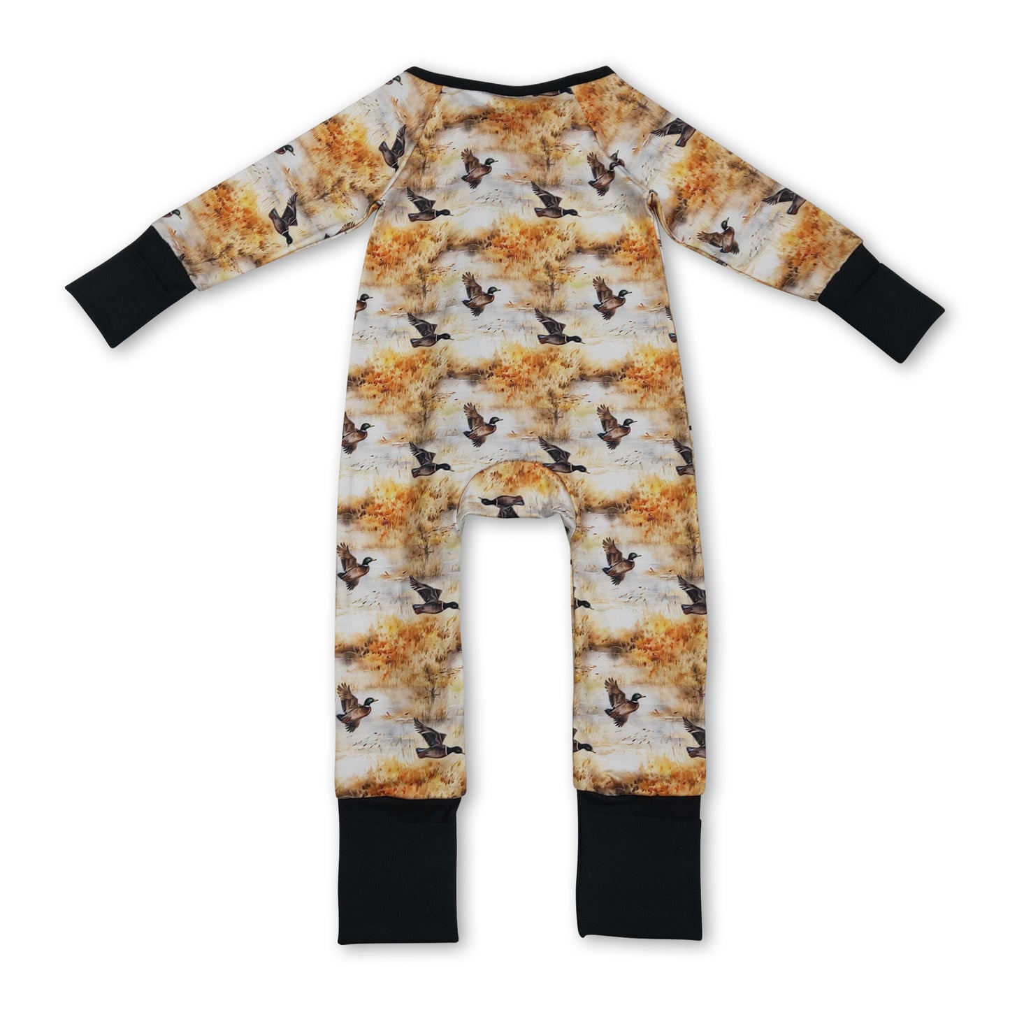 Long sleeves duck print baby boy zipper romper