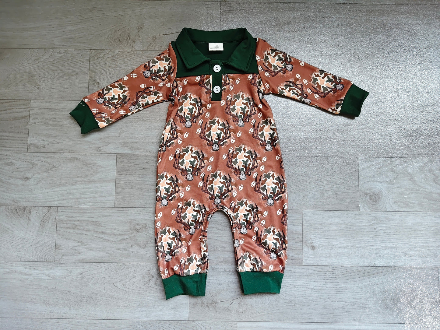 Long sleeves camo deer baby boys hunting romper