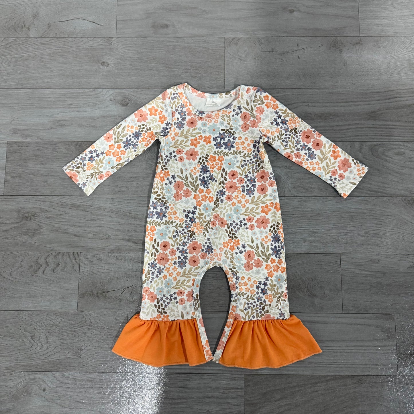 Ruffle floral long sleeves baby girls fall romper