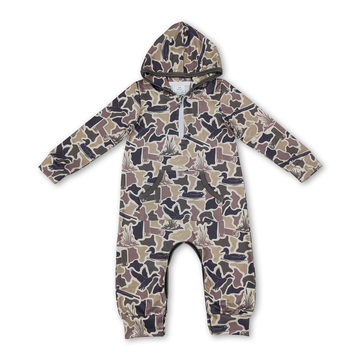 Long sleeves duck camo baby boys hooded romper