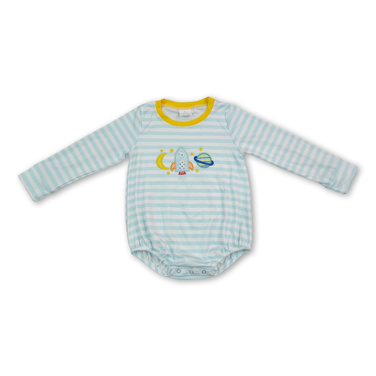 Stripe moon rocket embroidery baby boy romper