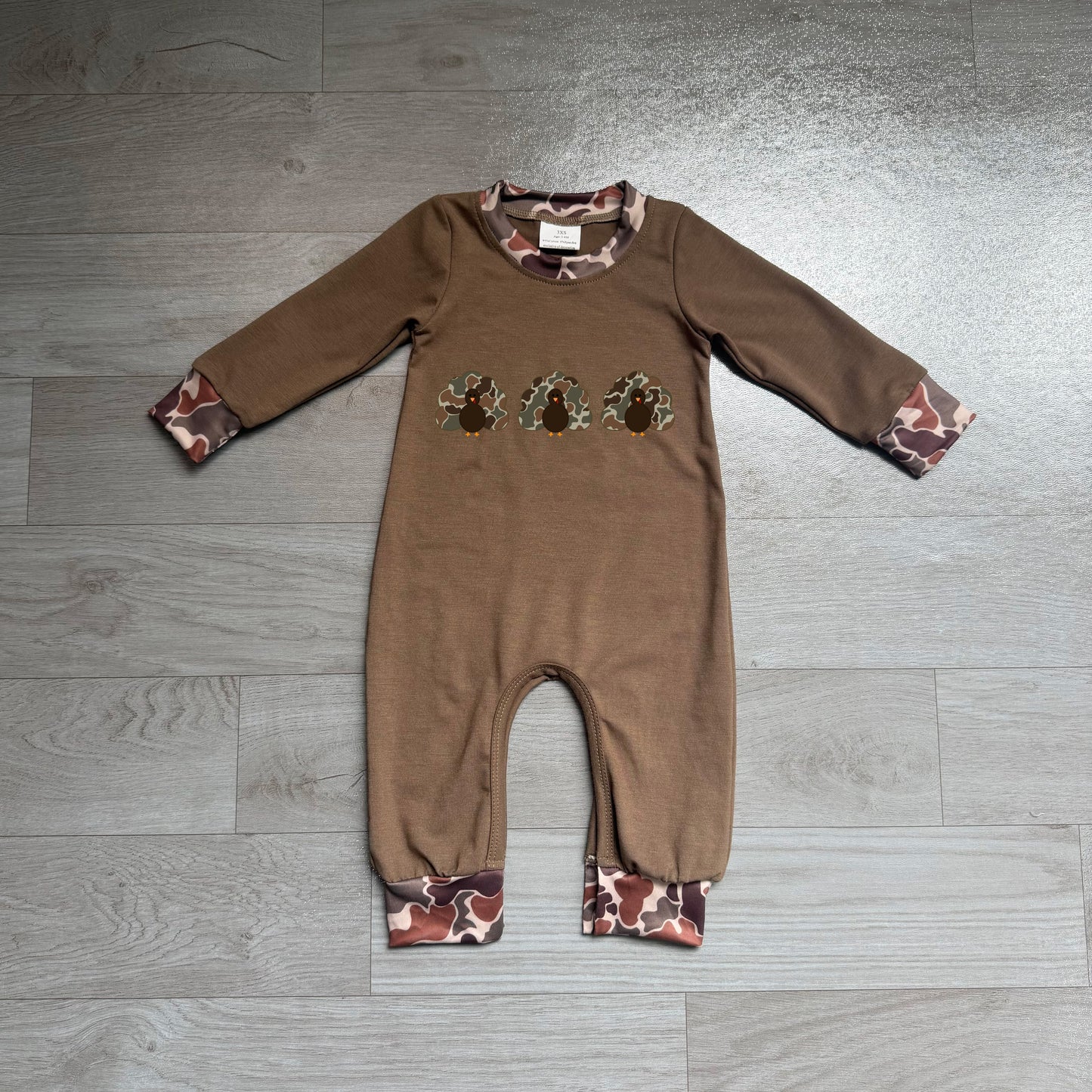 Turkey camo embroidery baby boy Thanksgiving romper