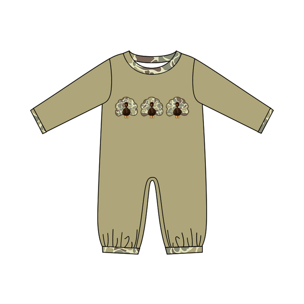Turkey camo embroidery boy Thanksgiving romper