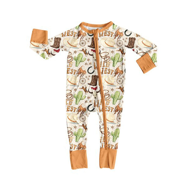 Wild west bull skull western baby kids zipper romper