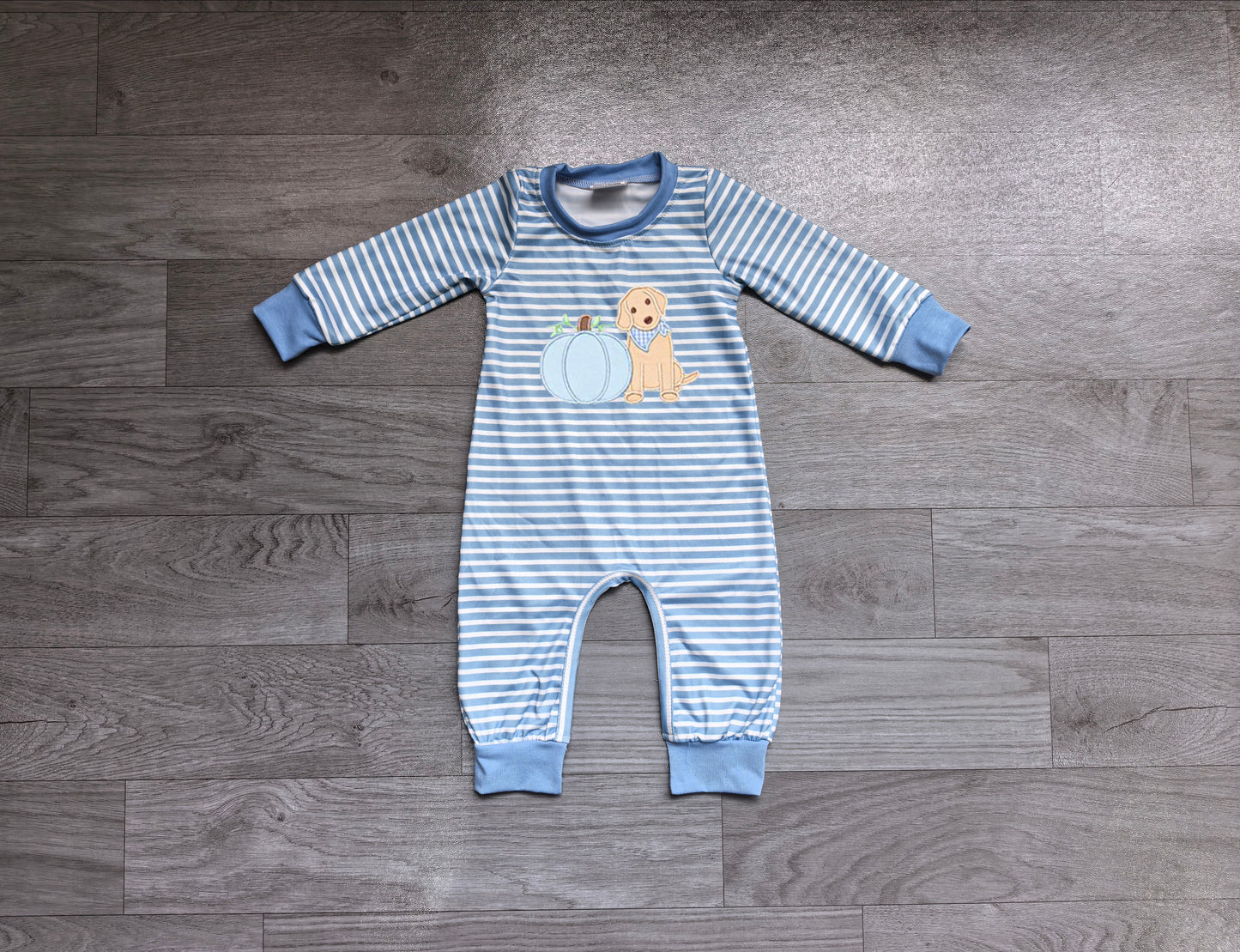 Long sleeves stripe pumpkin dog baby boy fall romper