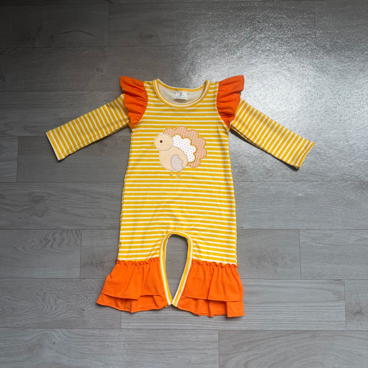 Stripe turkey embroidery girls Thanksgiving romper