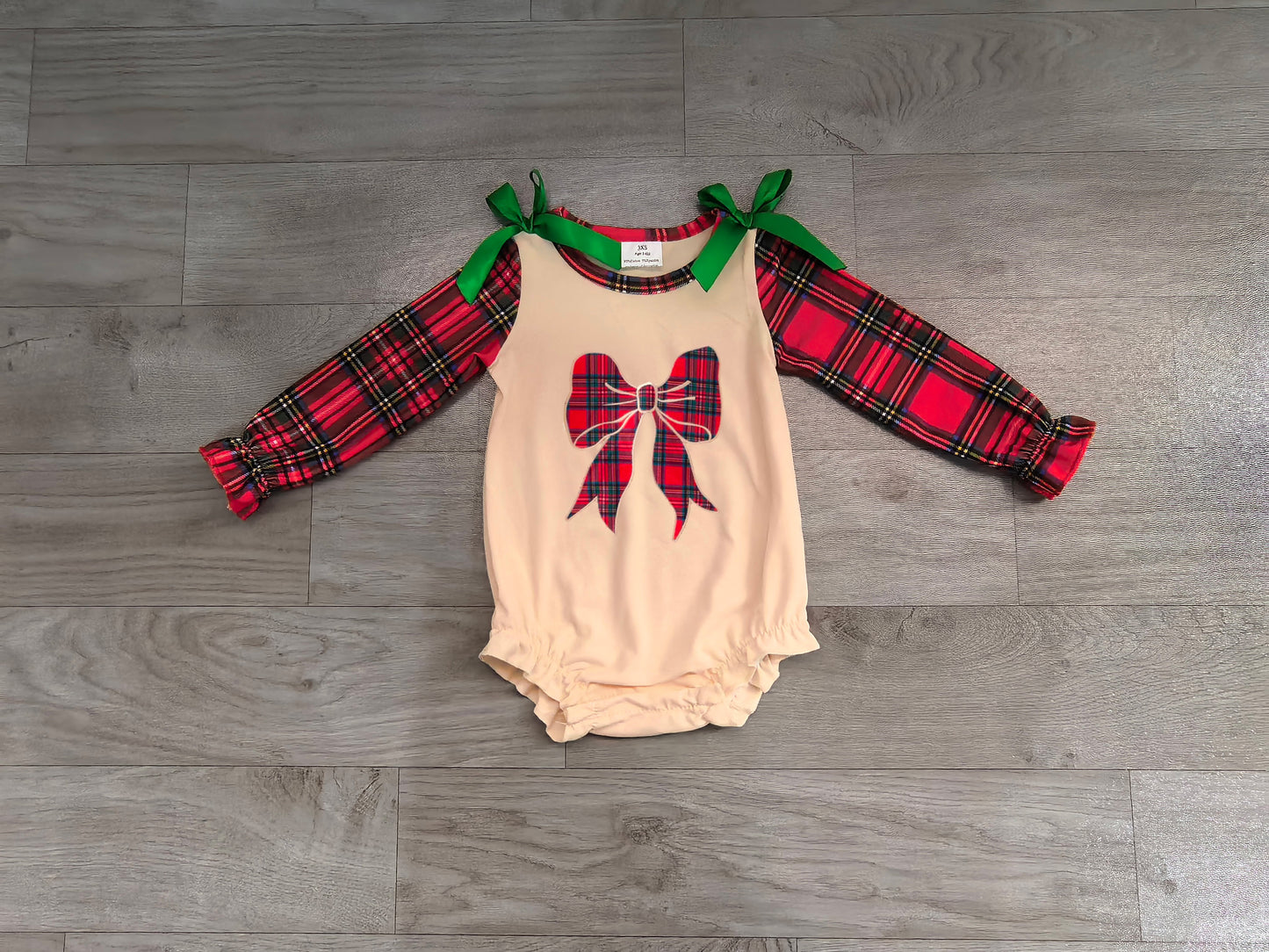Red plaid bow long sleeves baby girls Christmas romper
