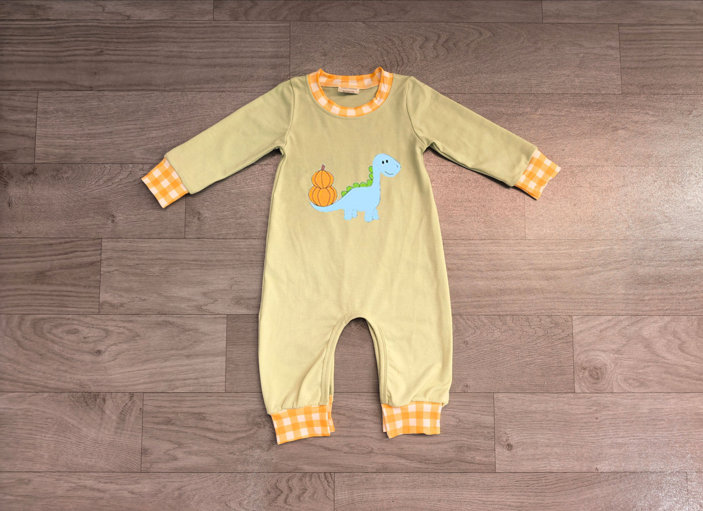 Dinosaur pumpkin embroidery baby boy fall romper