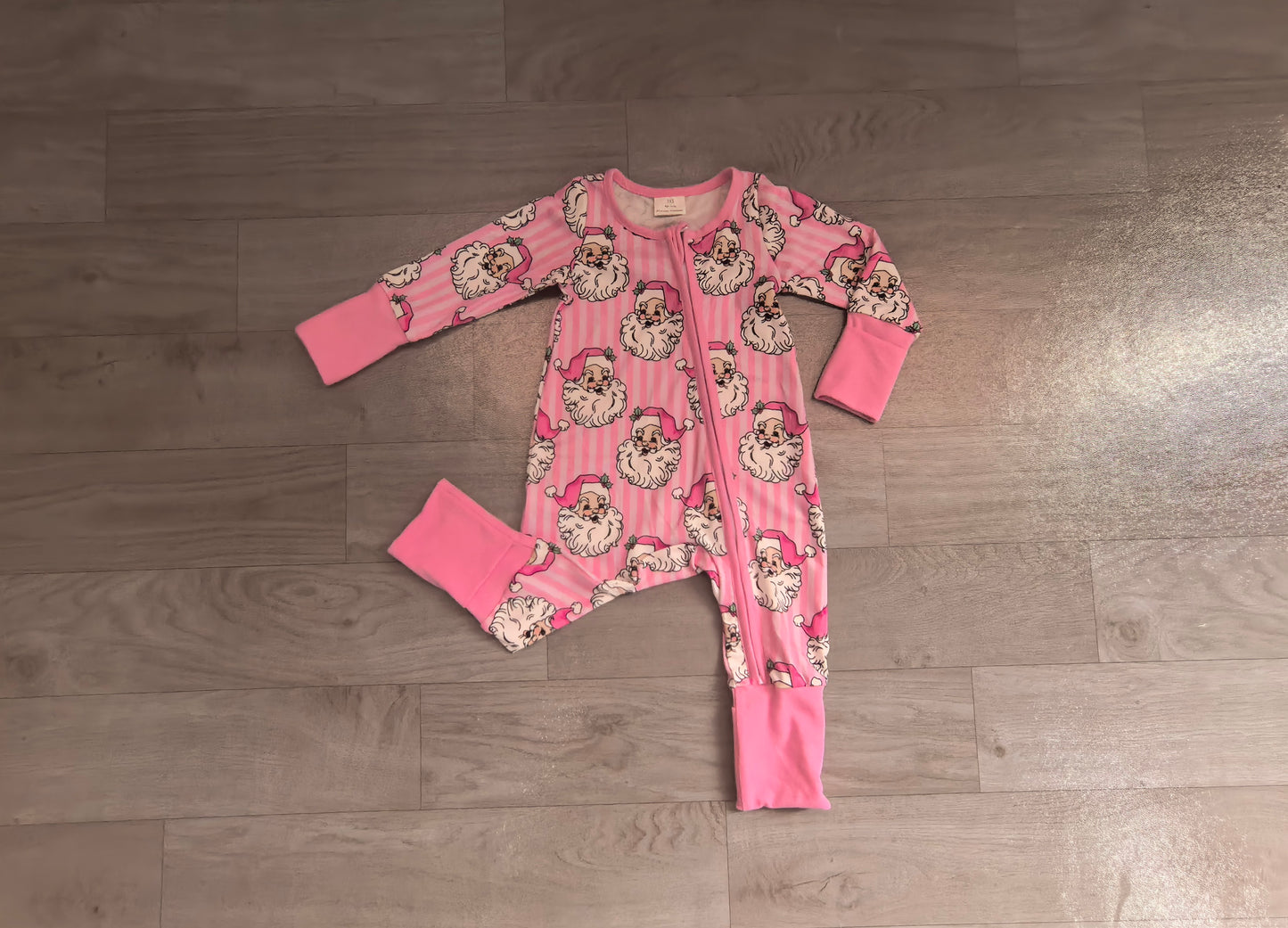Pink stripe santa baby girls Christmas zipper romper