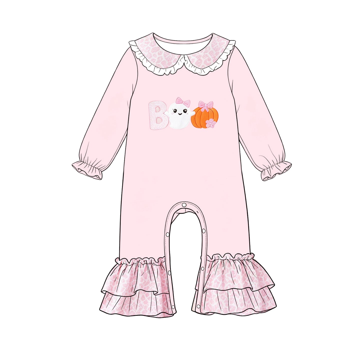 Ghost boo pumpkin leopard baby girls Halloween romper