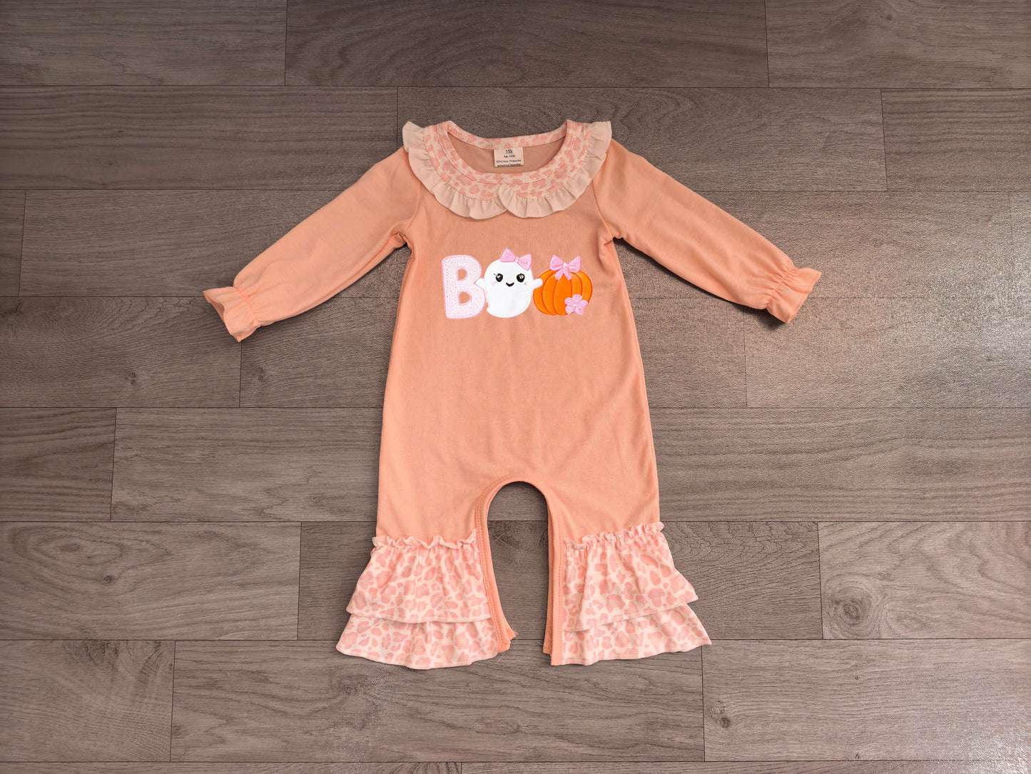 Ghost boo pumpkin leopard baby girls Halloween romper