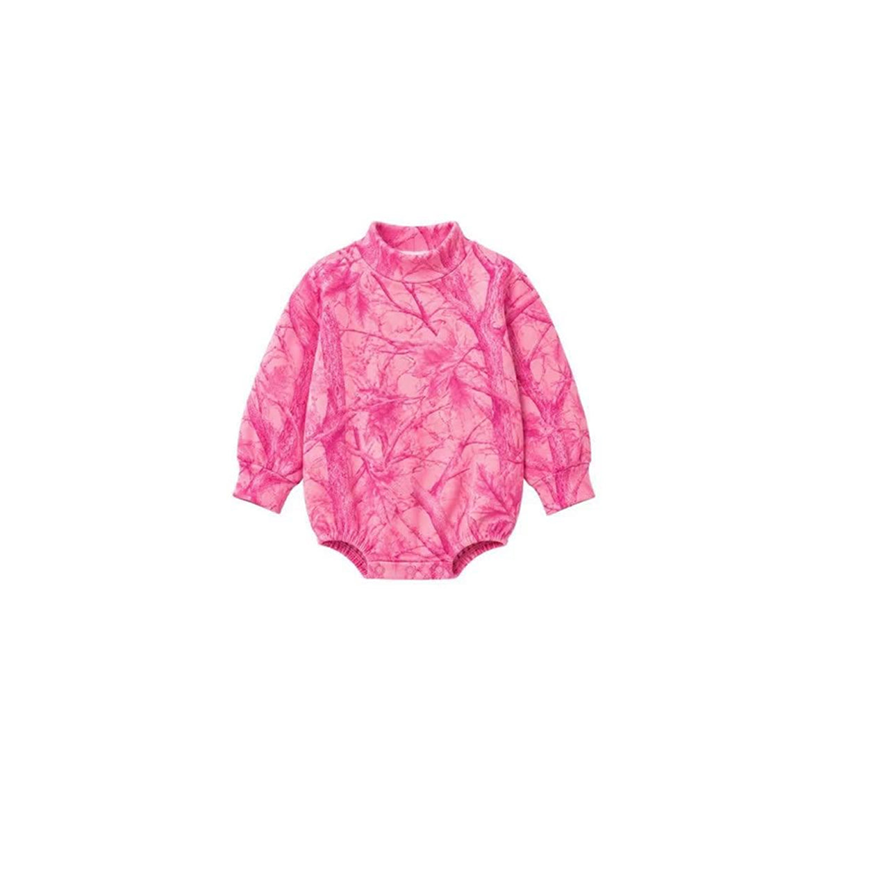 Long sleeves pink leaves camo baby girls romper