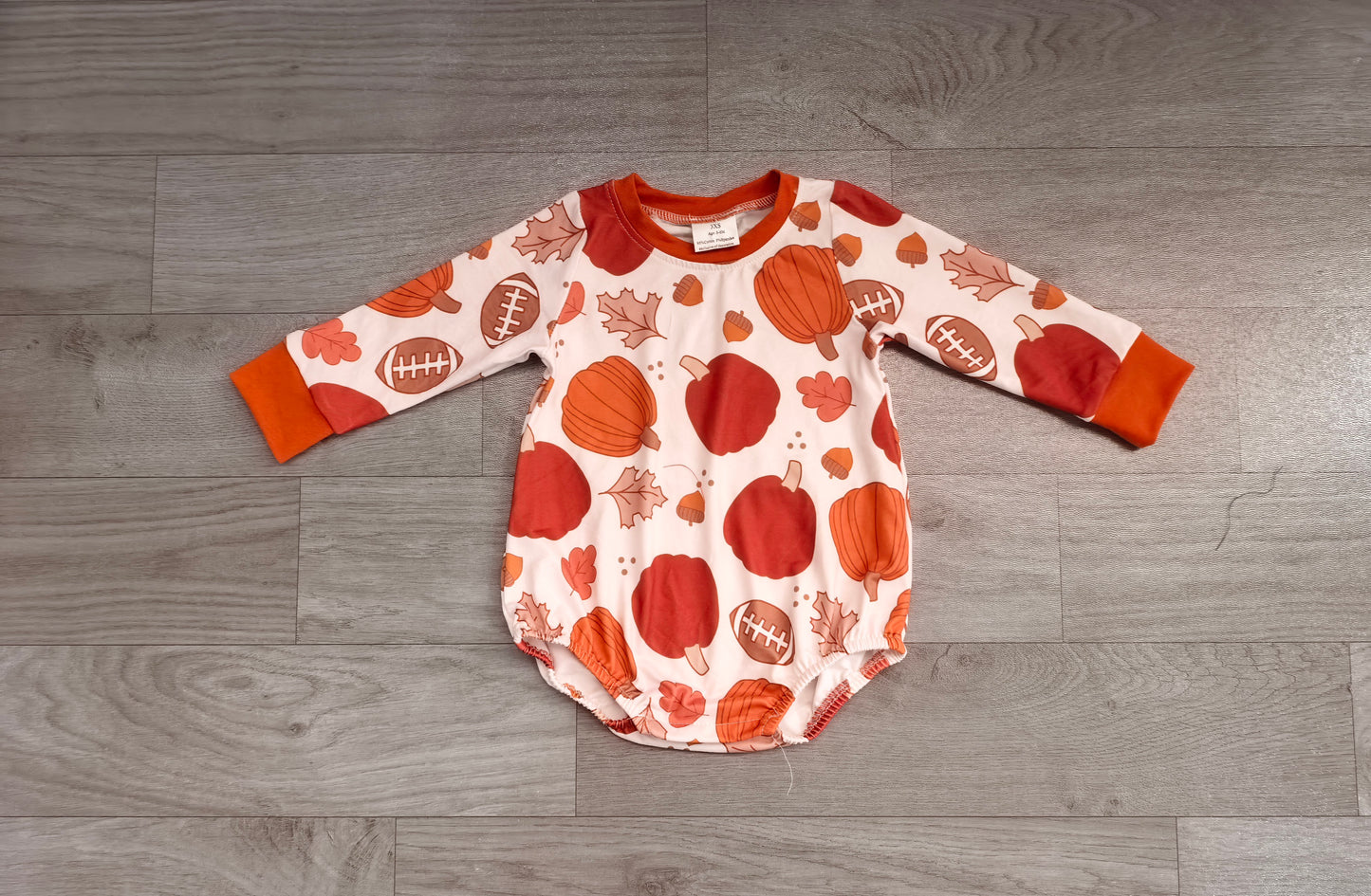 Long sleeves pumpkin football baby fall romper