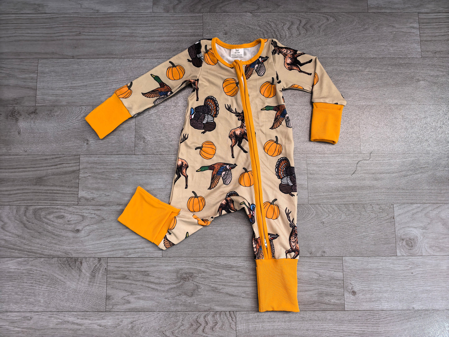 Duck deer turkey pumpkin baby boy fall zipper romper