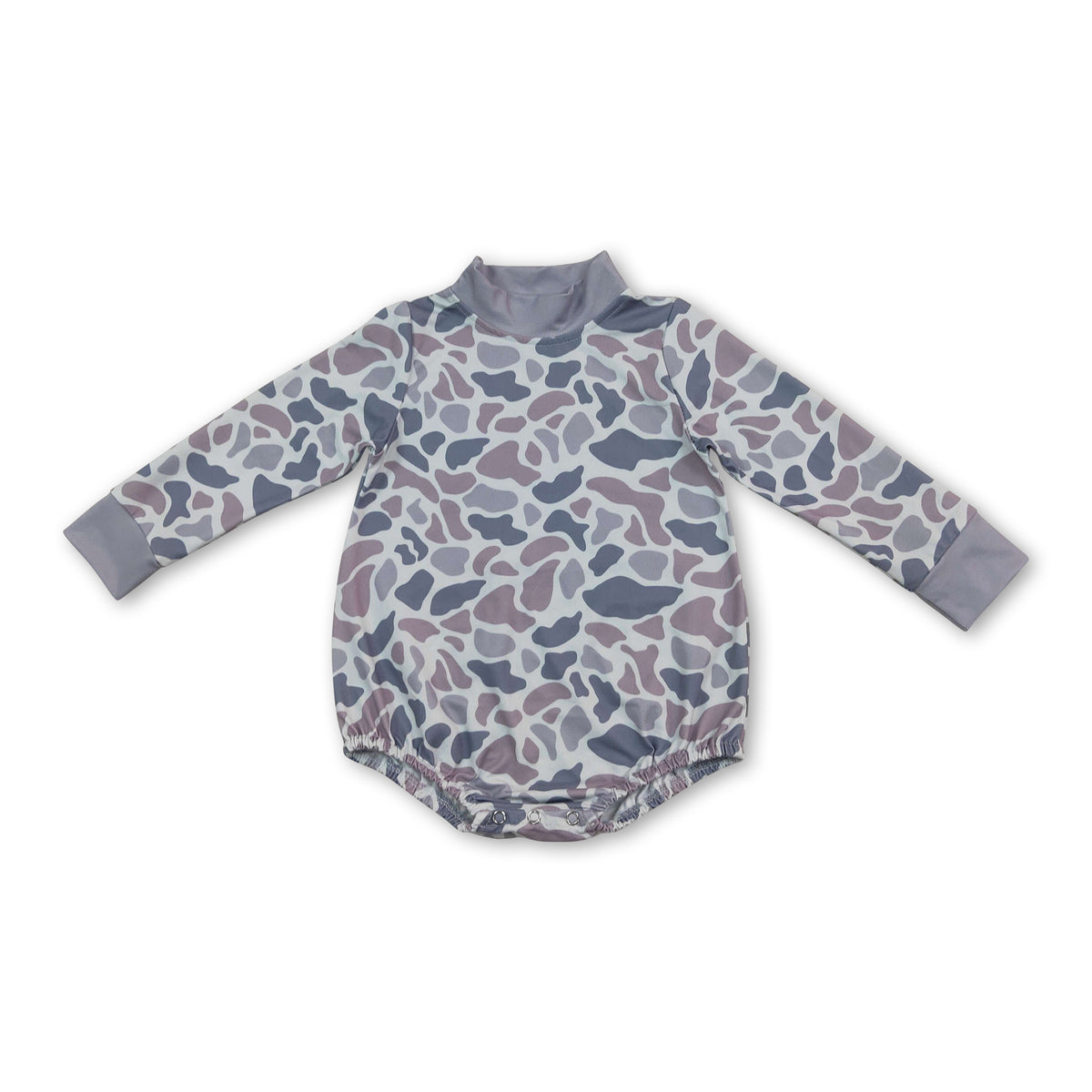 Long sleeves grey camo mock neck baby kids fall romper