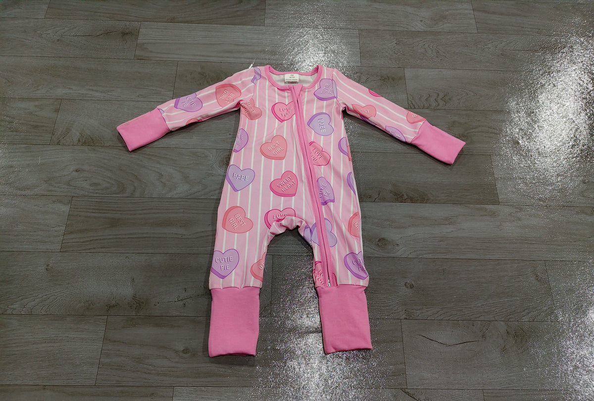 Heart stripe baby girls Valentine's zipper romper