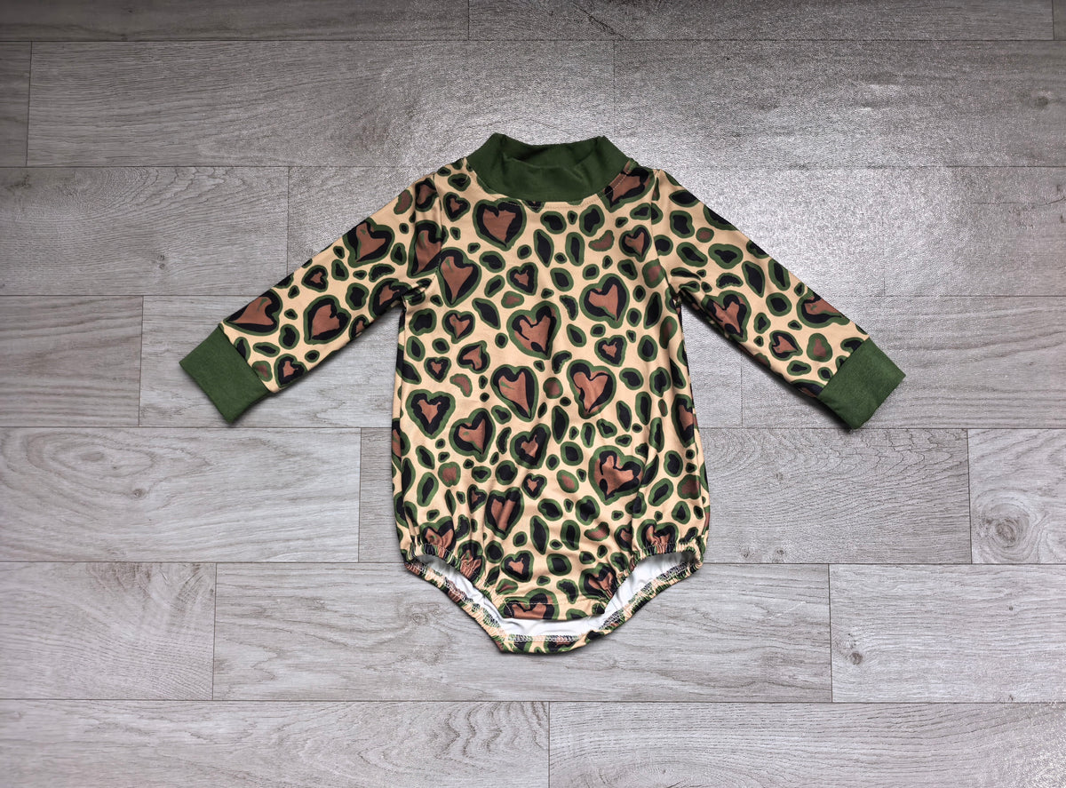 Green mock neck heart baby kids Valentine's romper