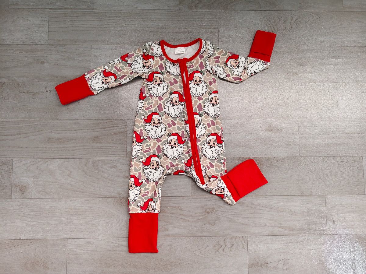 Long sleeves camo santa baby boy Christmas zipper romper