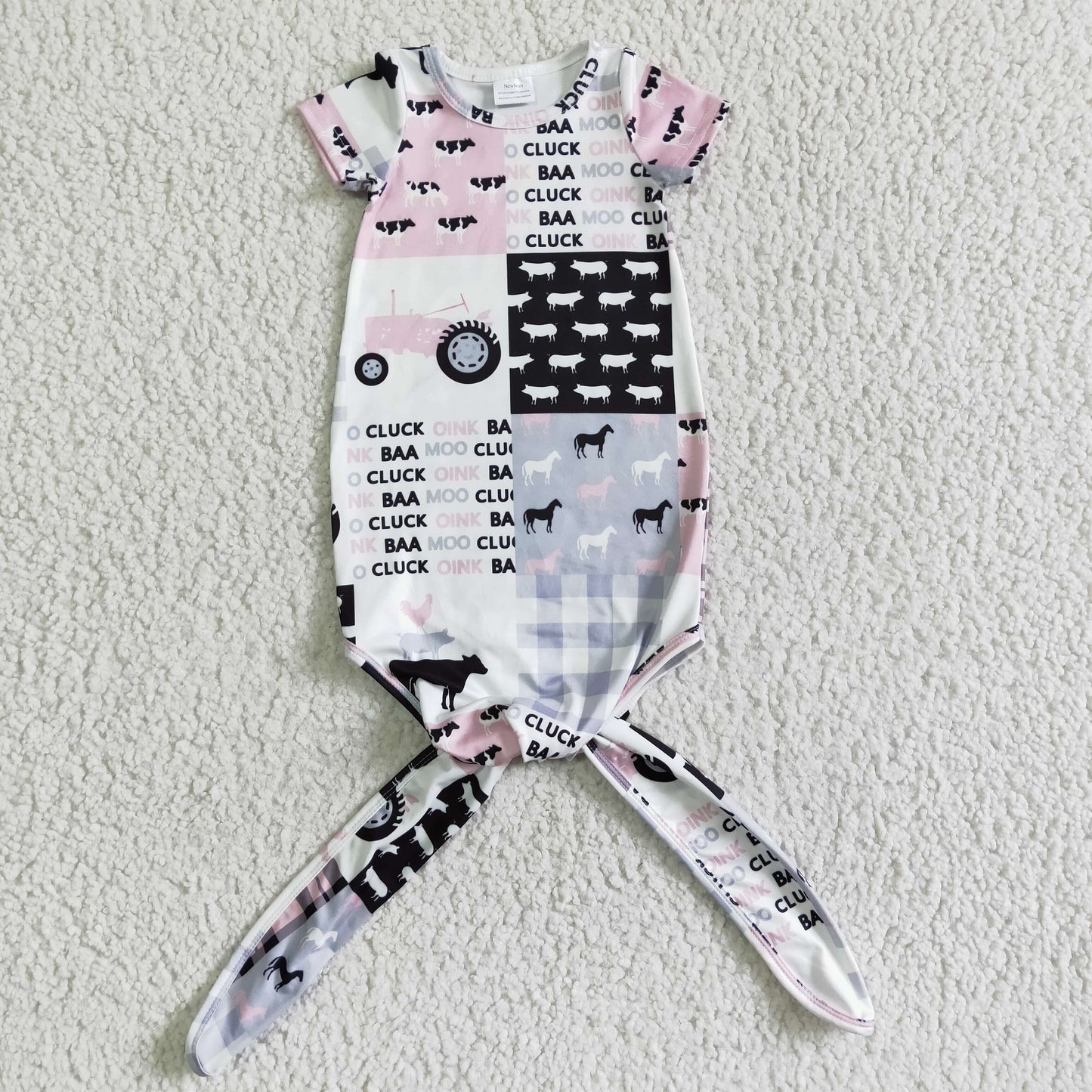 Cow tractor patchwork short sleeve baby gown ship from US