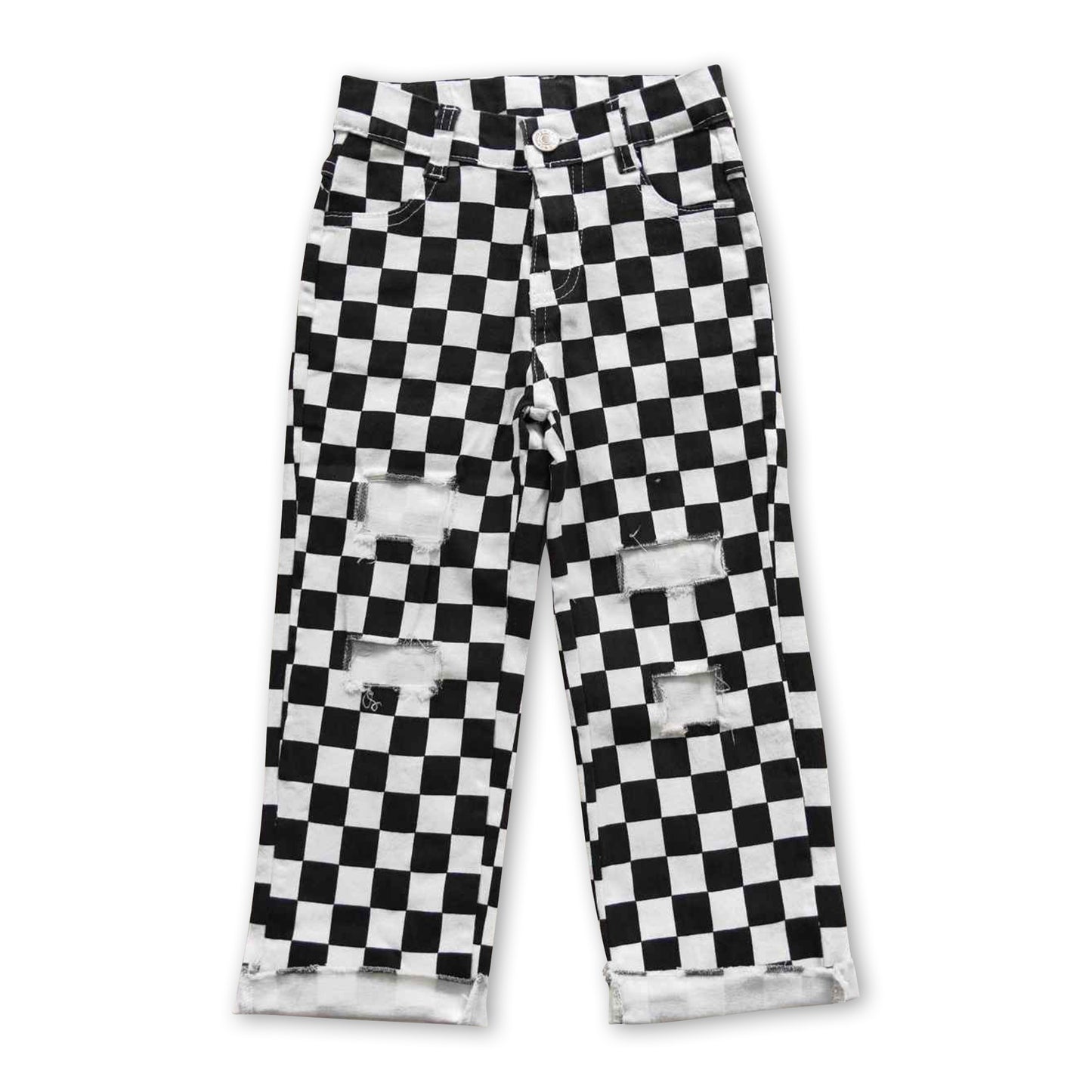 Black checked hole baby boy jeans ship from US
