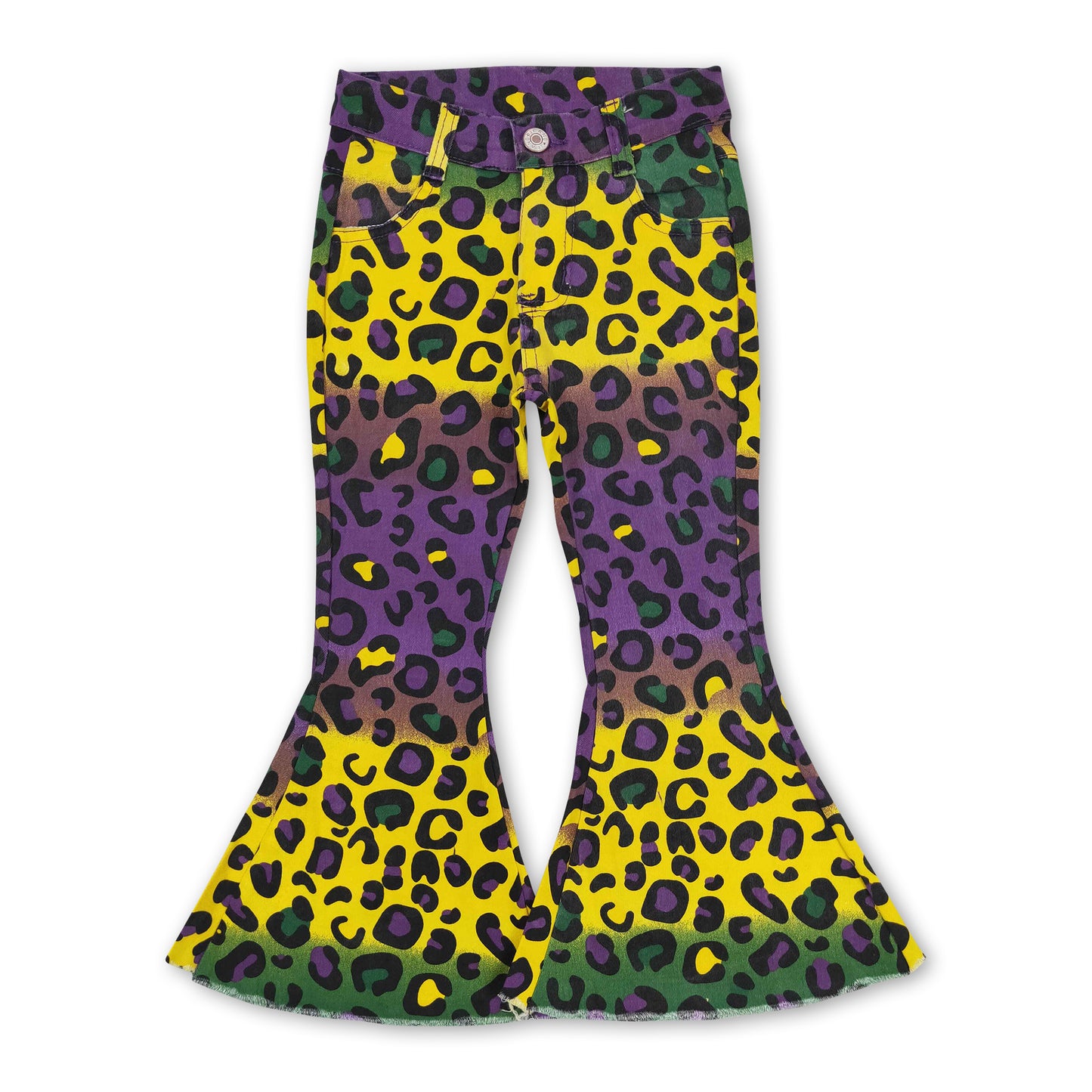 Purple green yellow leopard denim pants girls mardi gras jeans ship from US