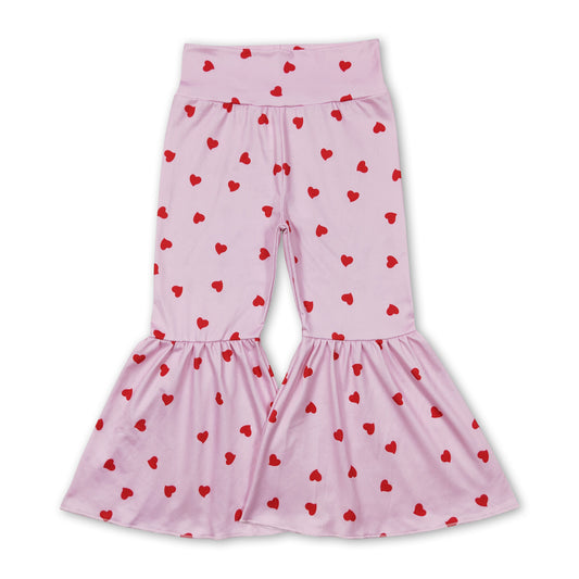 Pink heart girls Valentine's day bell bottom  pants