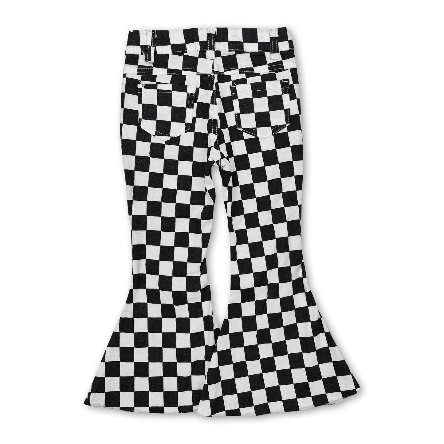 Black plaid denim pants girls bell bottom jeans