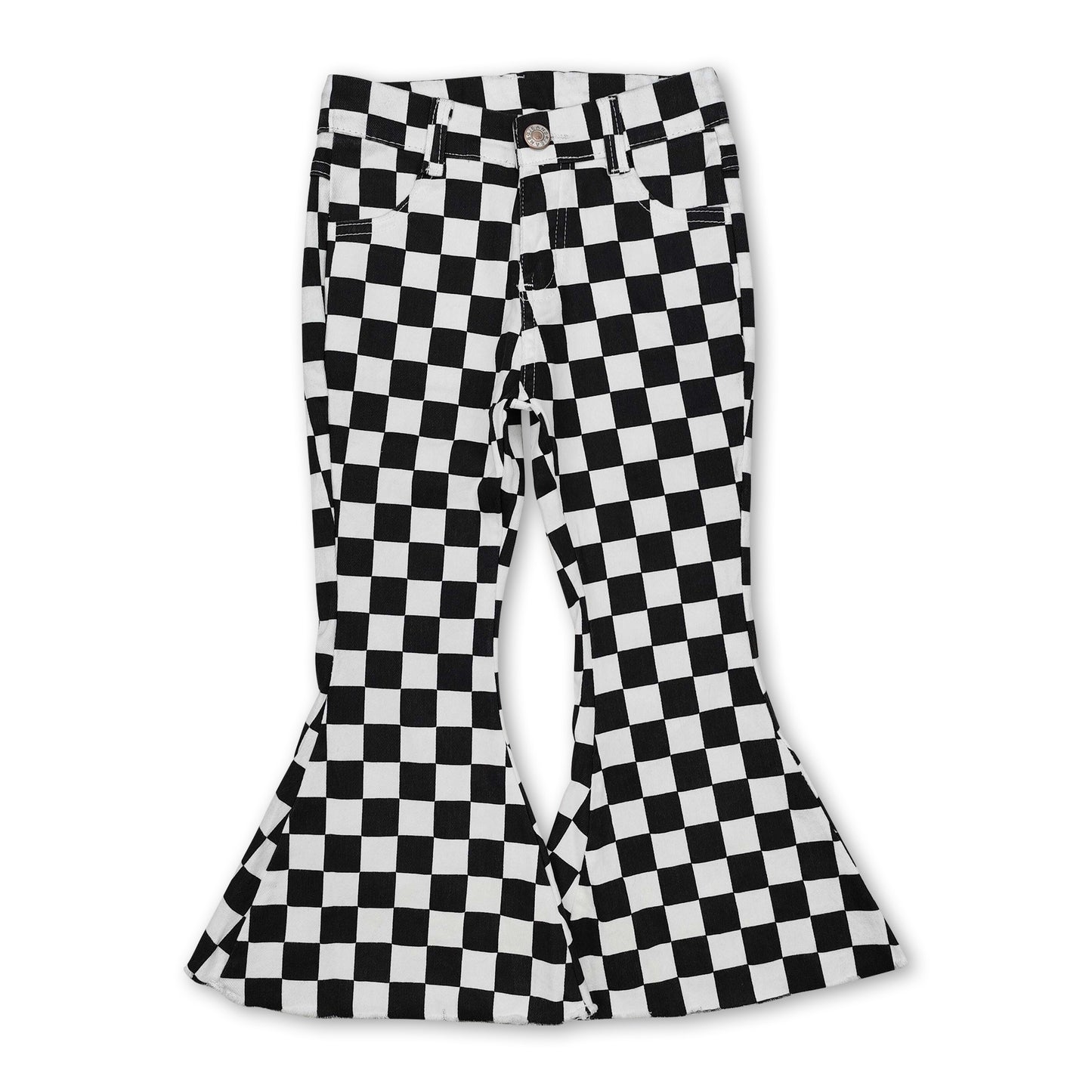 Black plaid denim pants girls bell bottom jeans ship from US