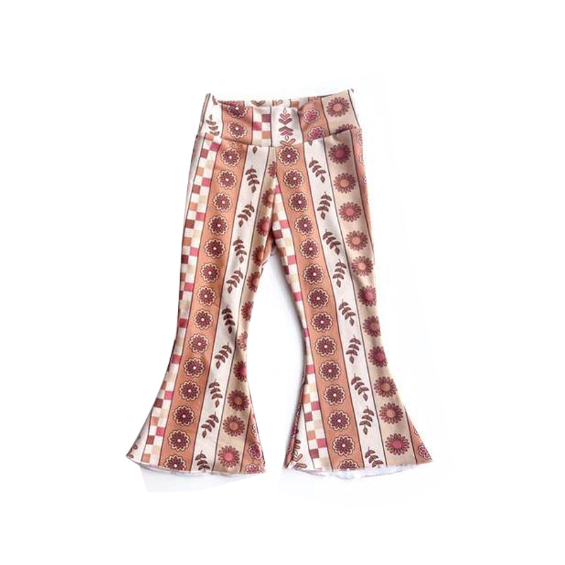 Floral stripe kids girls flare pants
