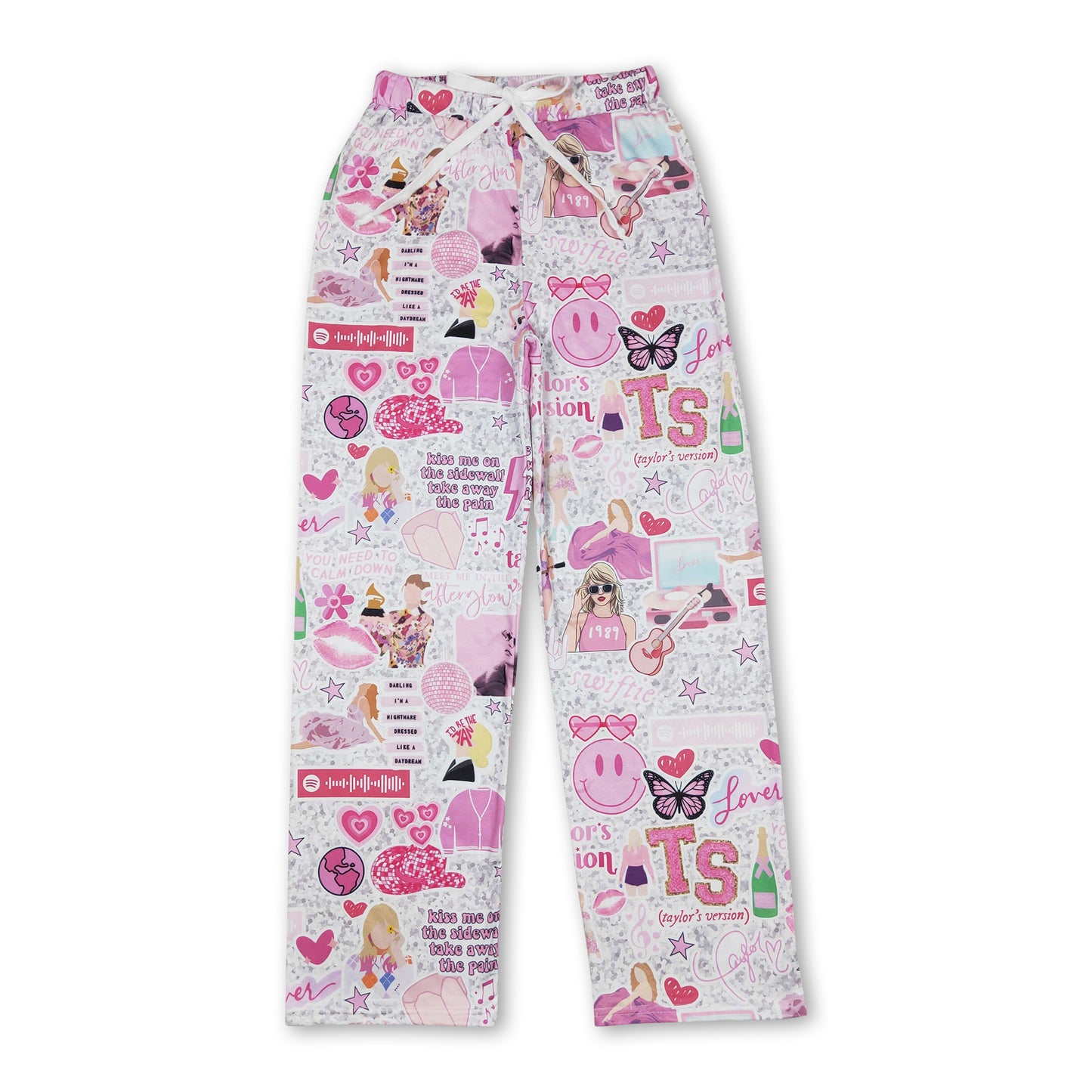 Pink smile butterfly heart singer adult women pants