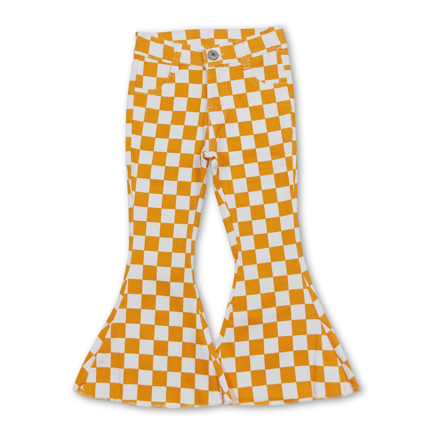 Yellow plaid flare jeans girls denim pants ship from US