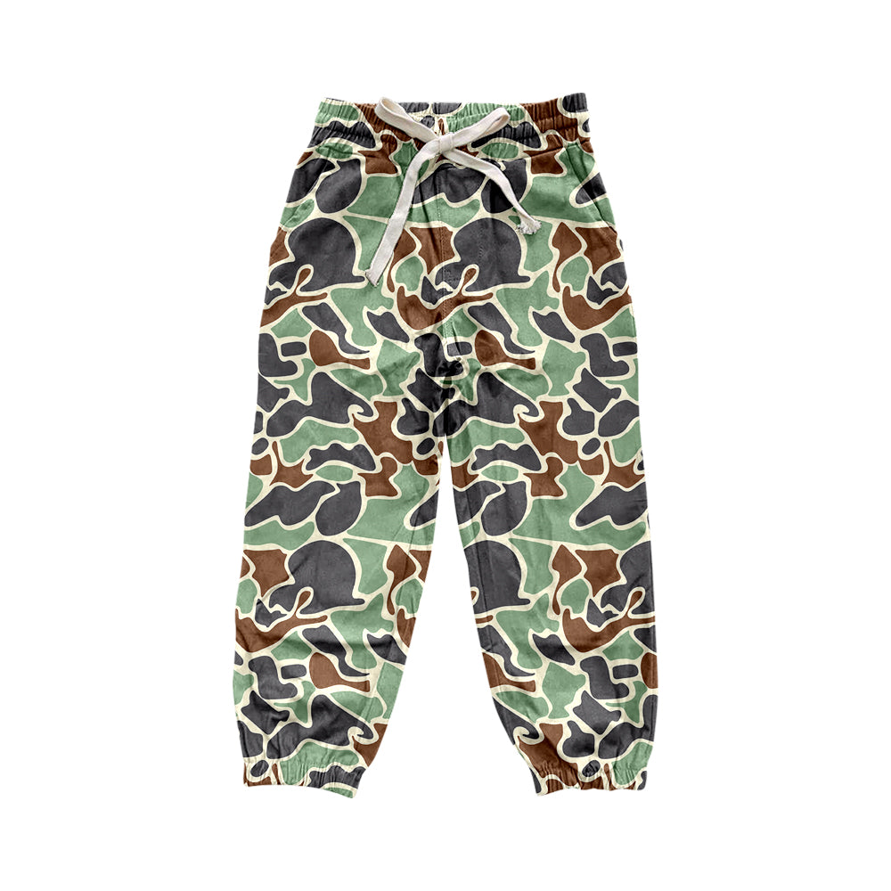 Green camo pockets elastic waist boys hunting pants