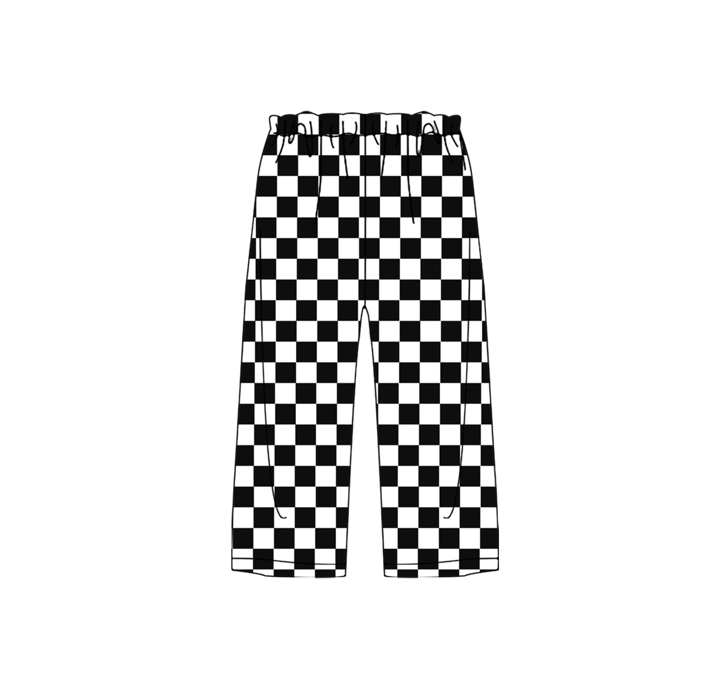 Black plaid print kids girls sleepwear pants