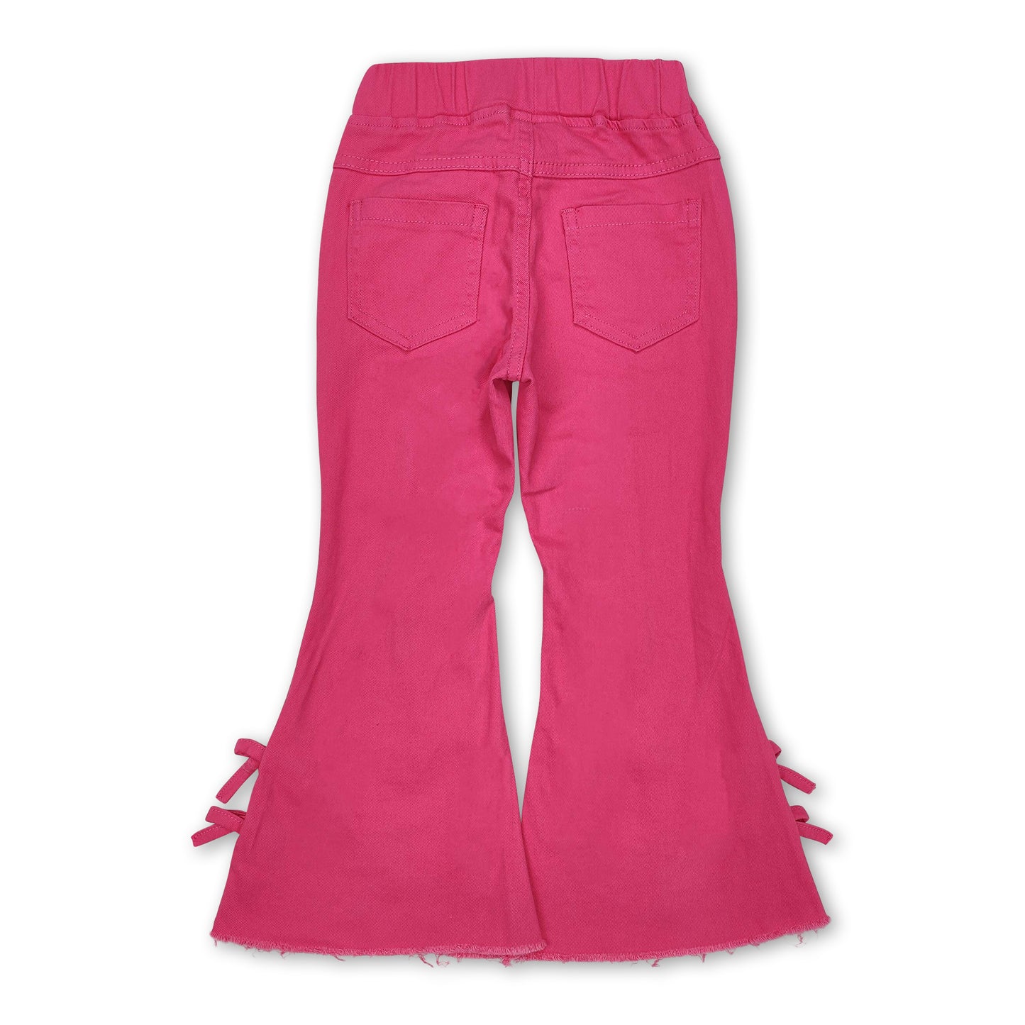 Hot pink bow elastic waist kids girls flare jeans