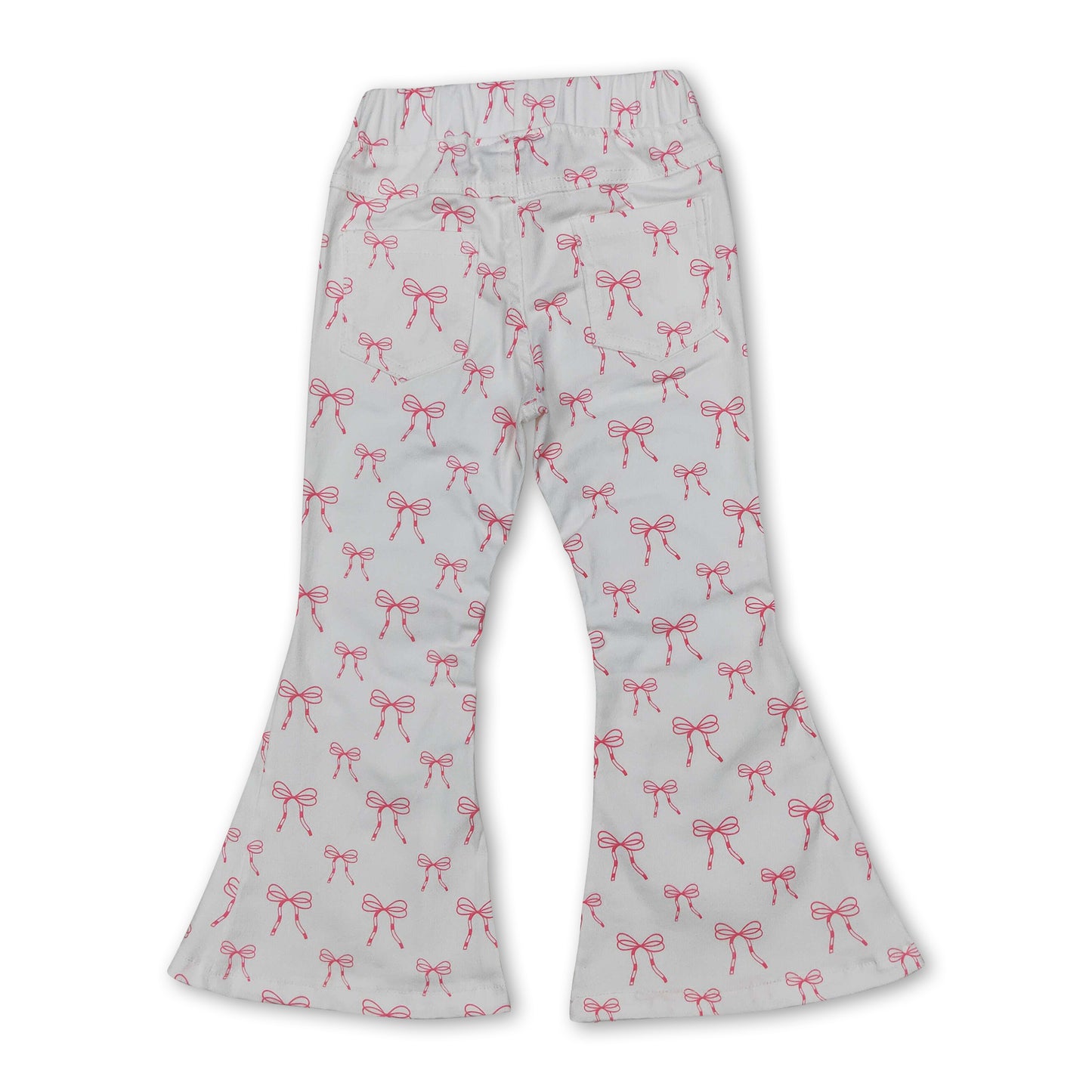 White pink bow denim pants kids girls jeans