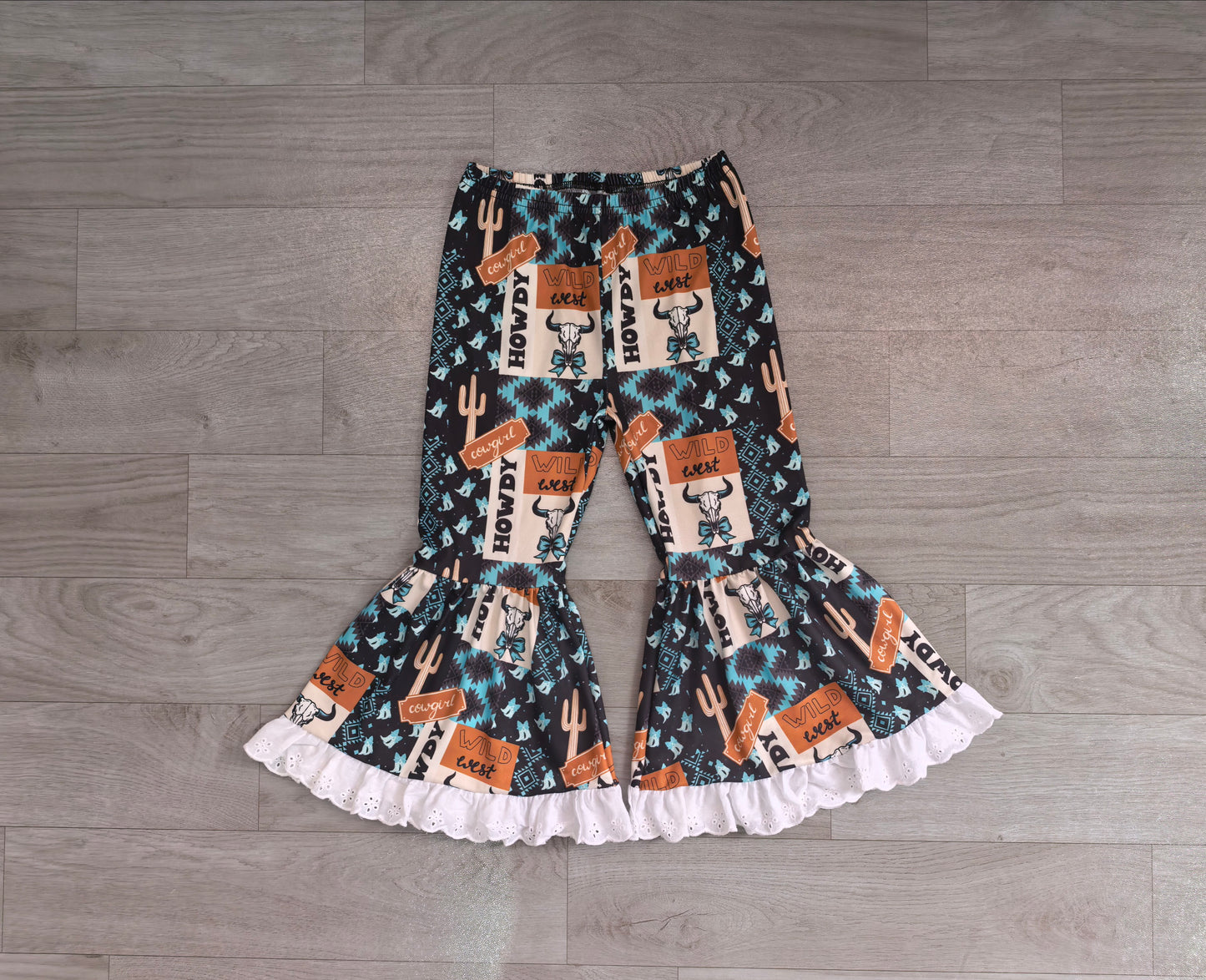 West west bull skull bow western girls ruffle pants